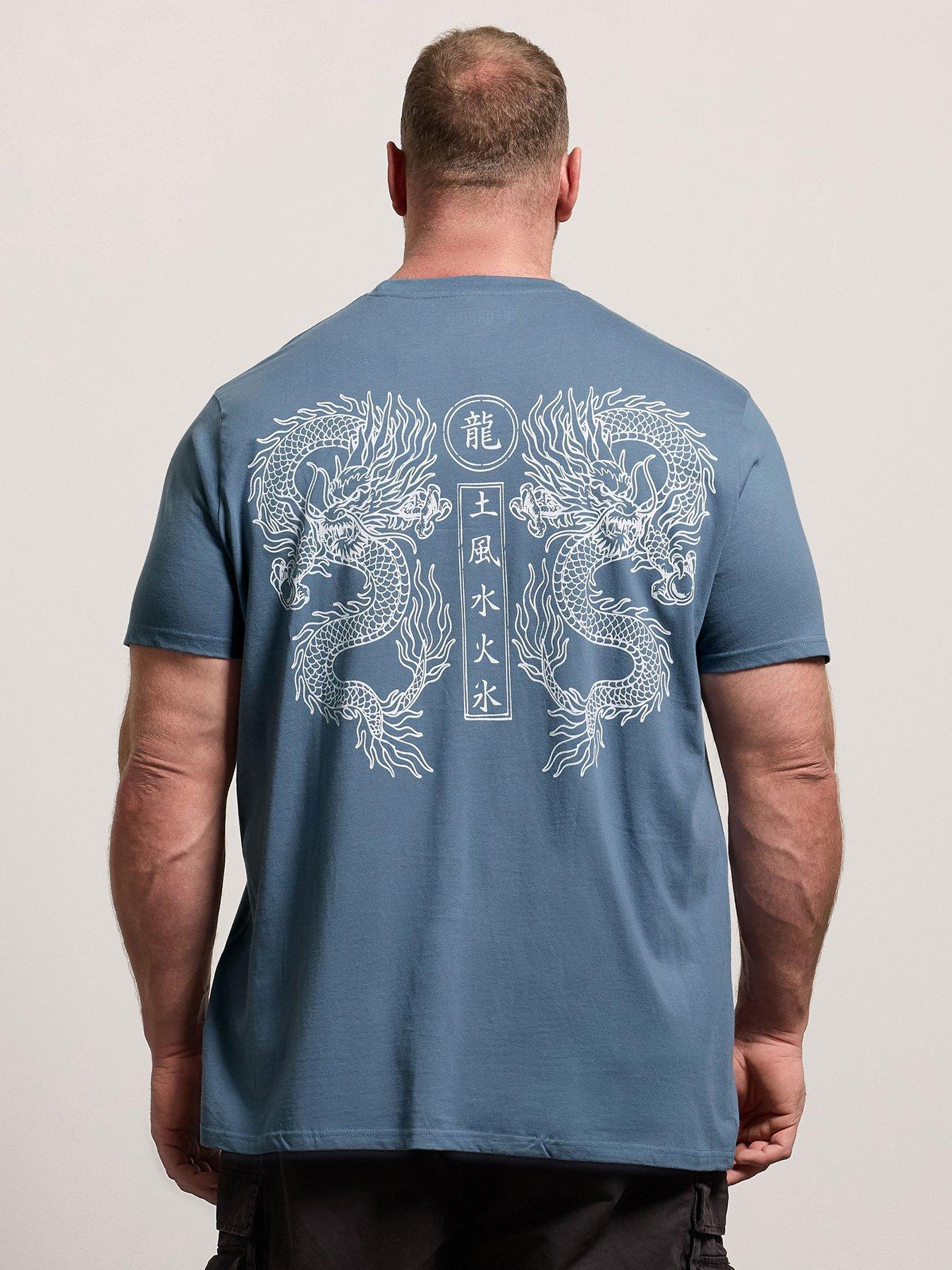 Image 2 of 4 of BadRhino Double Dragon Longline T-Shirt - Blue