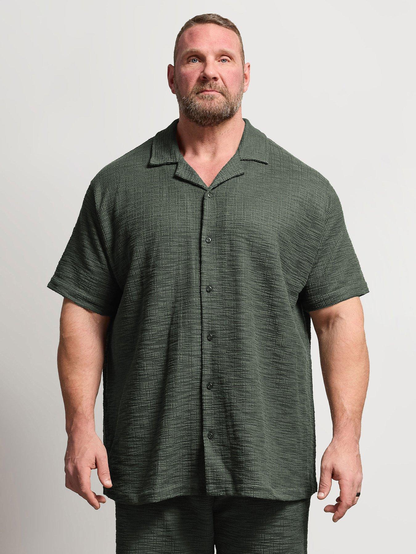 Image 1 of 5 of BadRhino Textured Short Sleeve Revere Shirt - Green