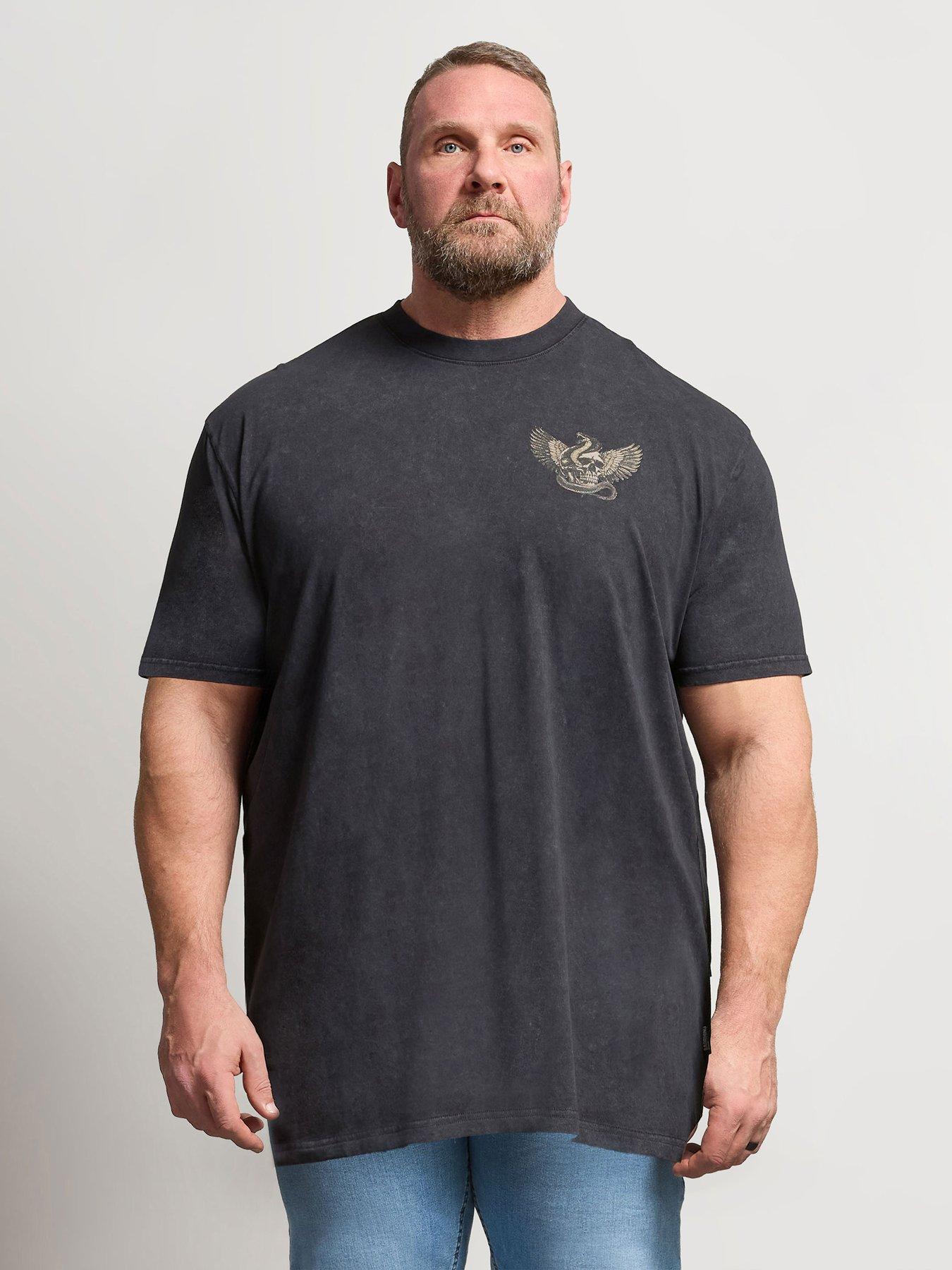 Image 1 of 6 of BadRhino Snake Skull Acid Wash Extra Long T-Shirt - Grey