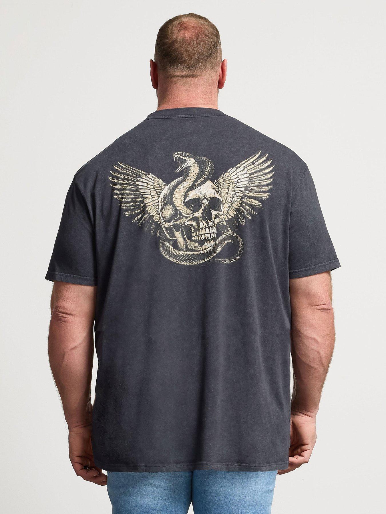Image 2 of 6 of BadRhino Snake Skull Acid Wash Extra Long T-Shirt - Grey