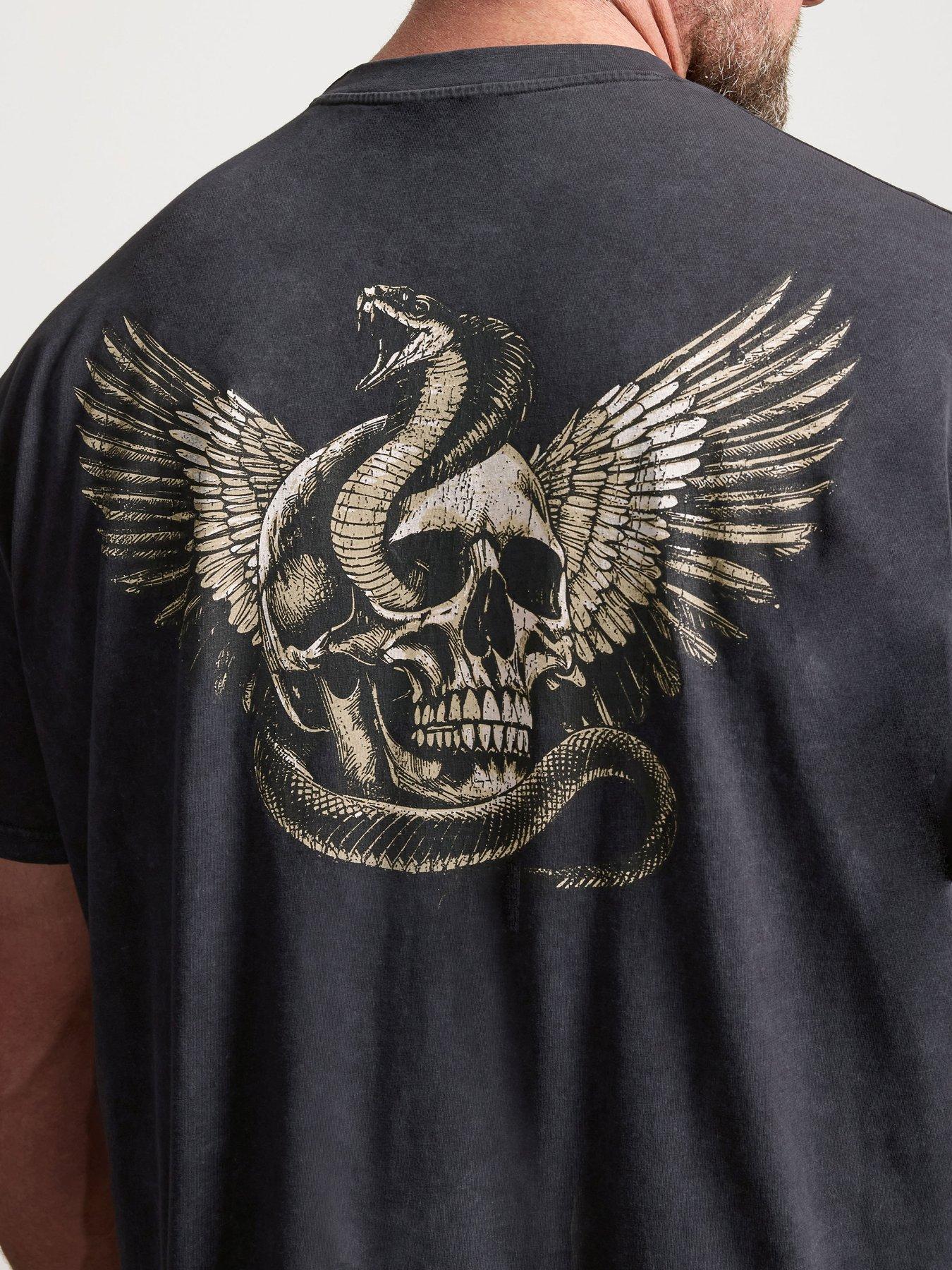 Image 4 of 6 of BadRhino Snake Skull Acid Wash Extra Long T-Shirt - Grey