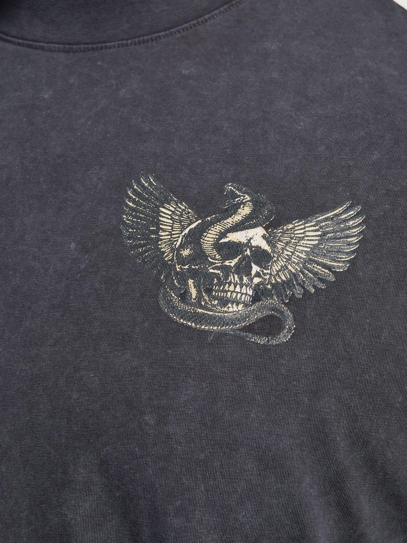 Image 5 of 6 of BadRhino Snake Skull Acid Wash Extra Long T-Shirt - Grey