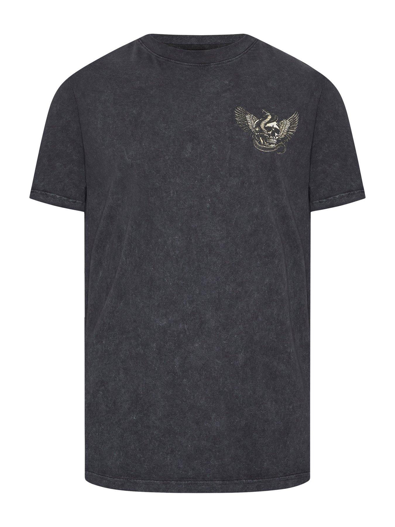 Image 6 of 6 of BadRhino Snake Skull Acid Wash Extra Long T-Shirt - Grey