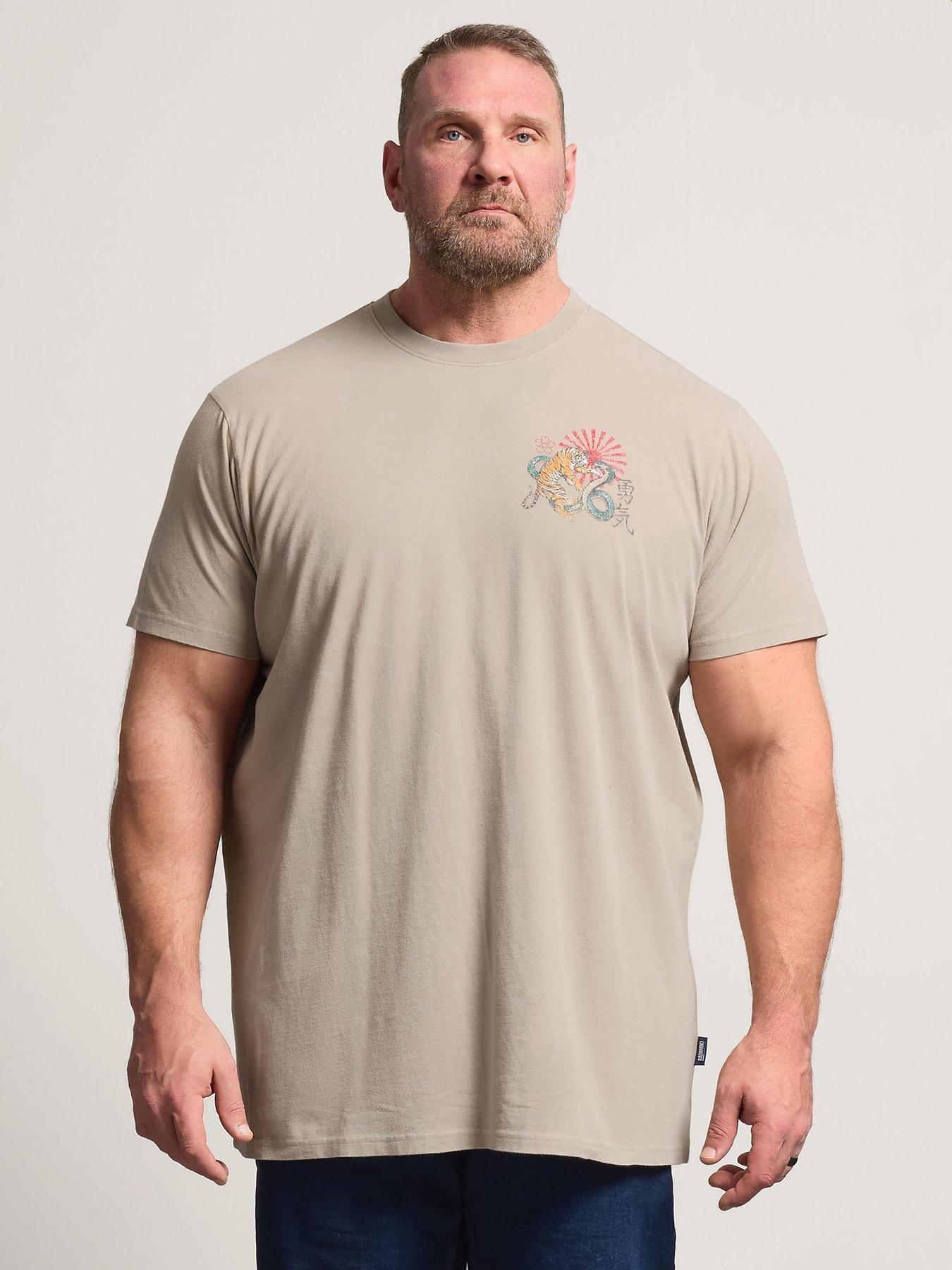 BadRhino Tiger Print Acid Wash Extra Long T-Shirt, Natural, Size 4Xl, Men
