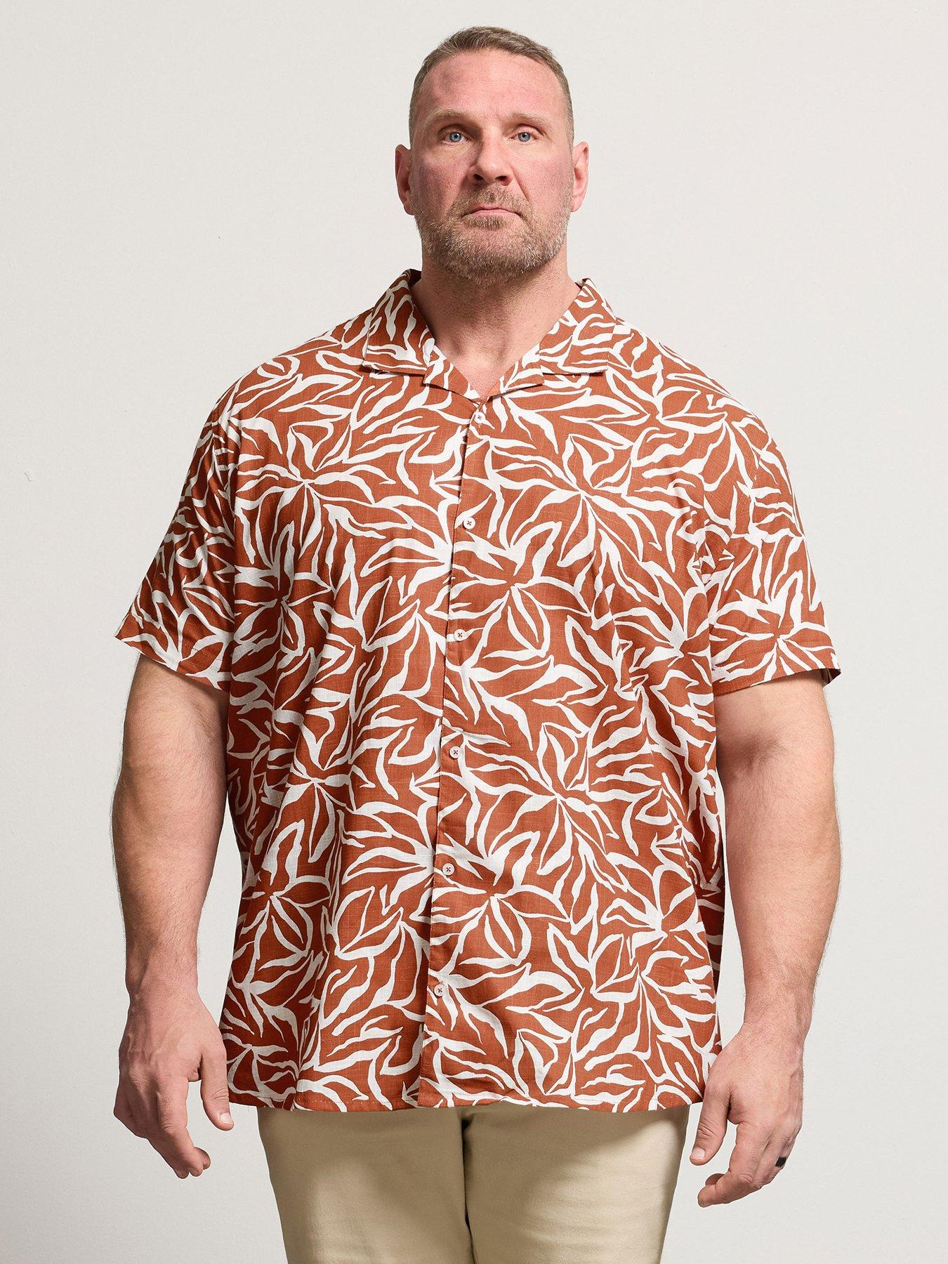 BadRhino Leaf Print Short Sleeve Shirt, Orange, Size 5-6Xl, Men