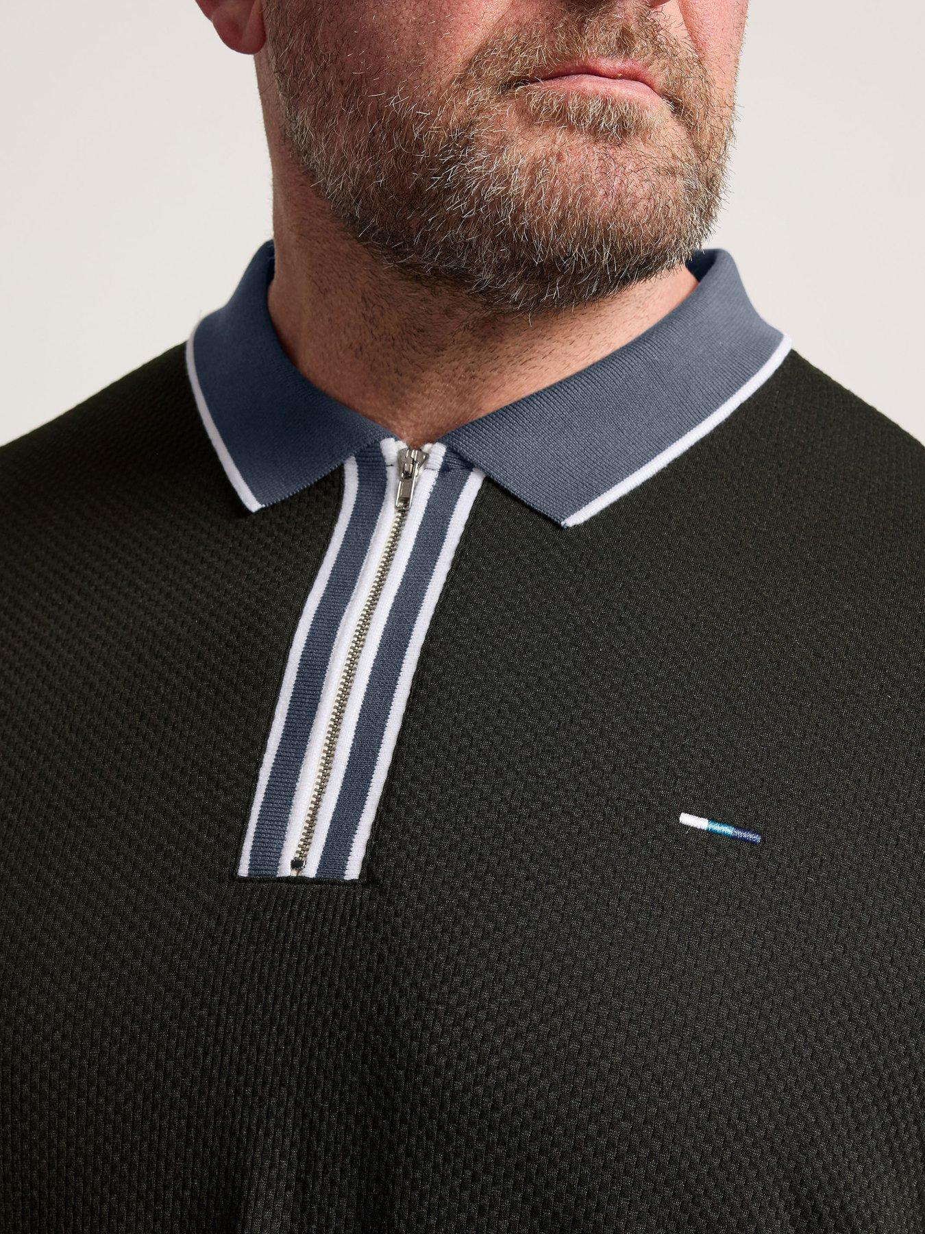 Image 4 of 5 of BadRhino Textured Jacquard Zip Polo Shirt - Black