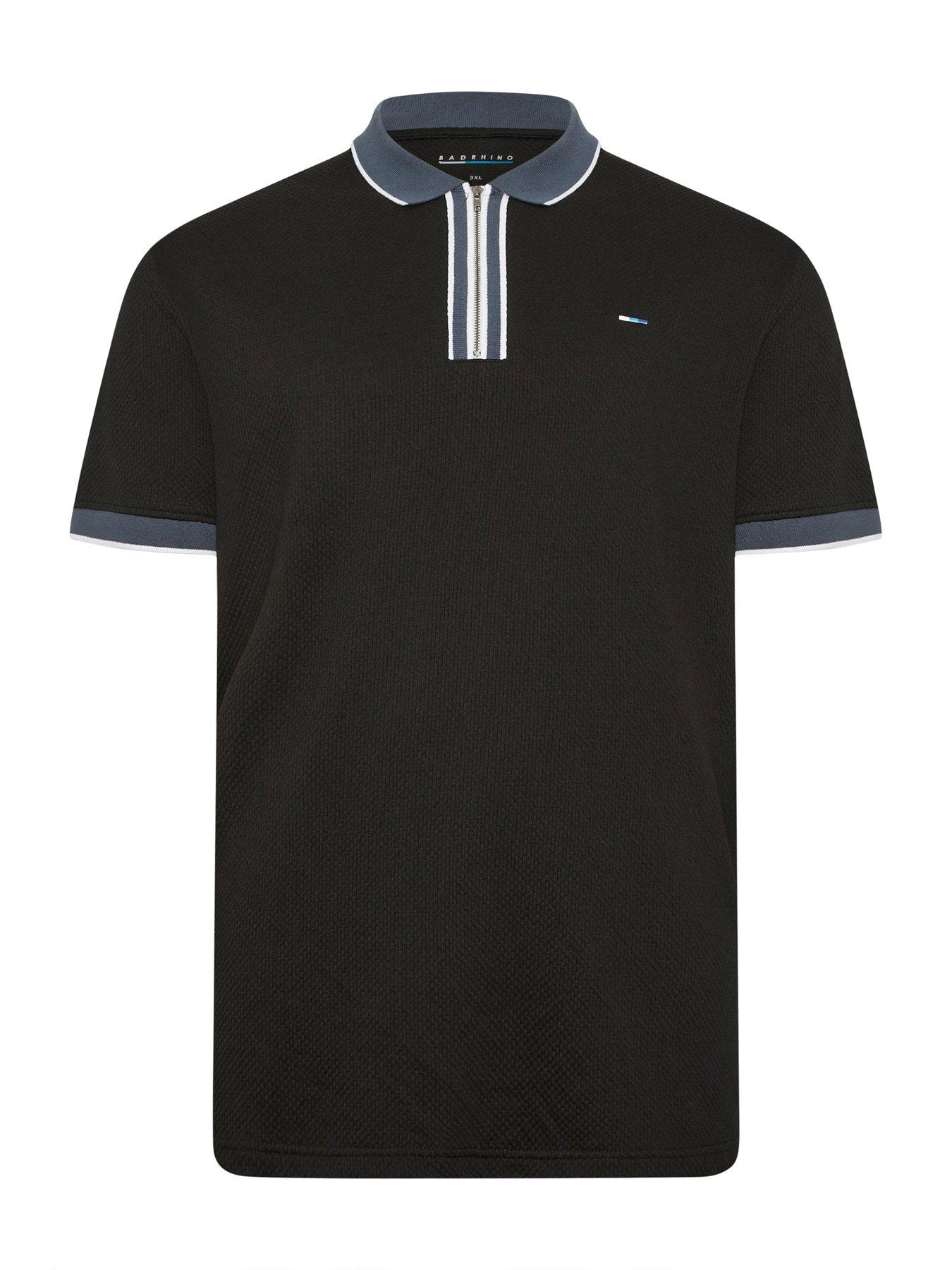 Image 5 of 5 of BadRhino Textured Jacquard Zip Polo Shirt - Black