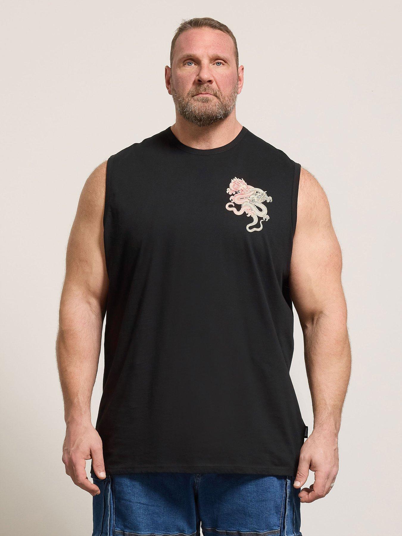 Image 1 of 5 of BadRhino Dragon Print Muscle Print Vest - Black