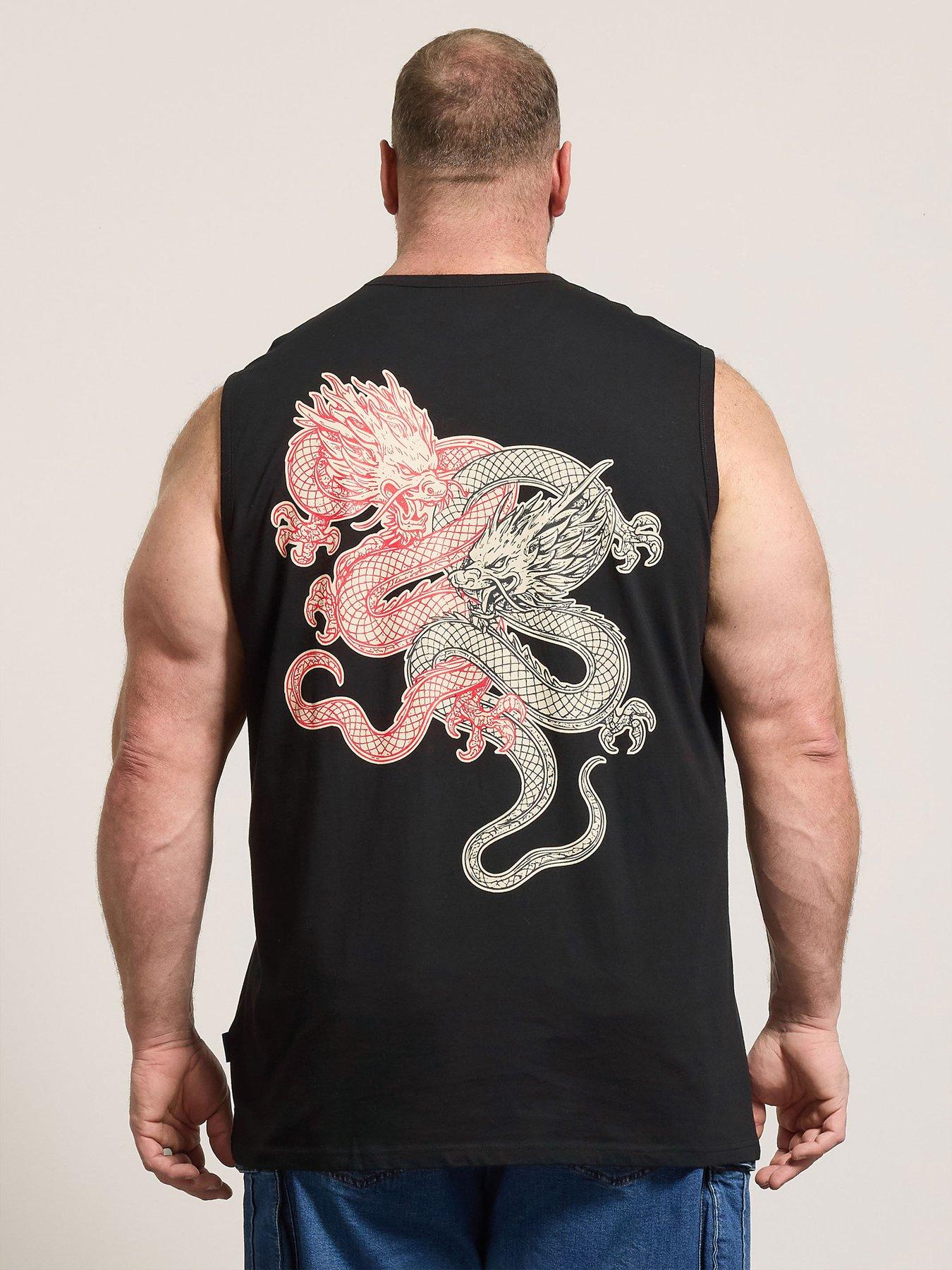 Image 2 of 5 of BadRhino Dragon Print Muscle Print Vest - Black