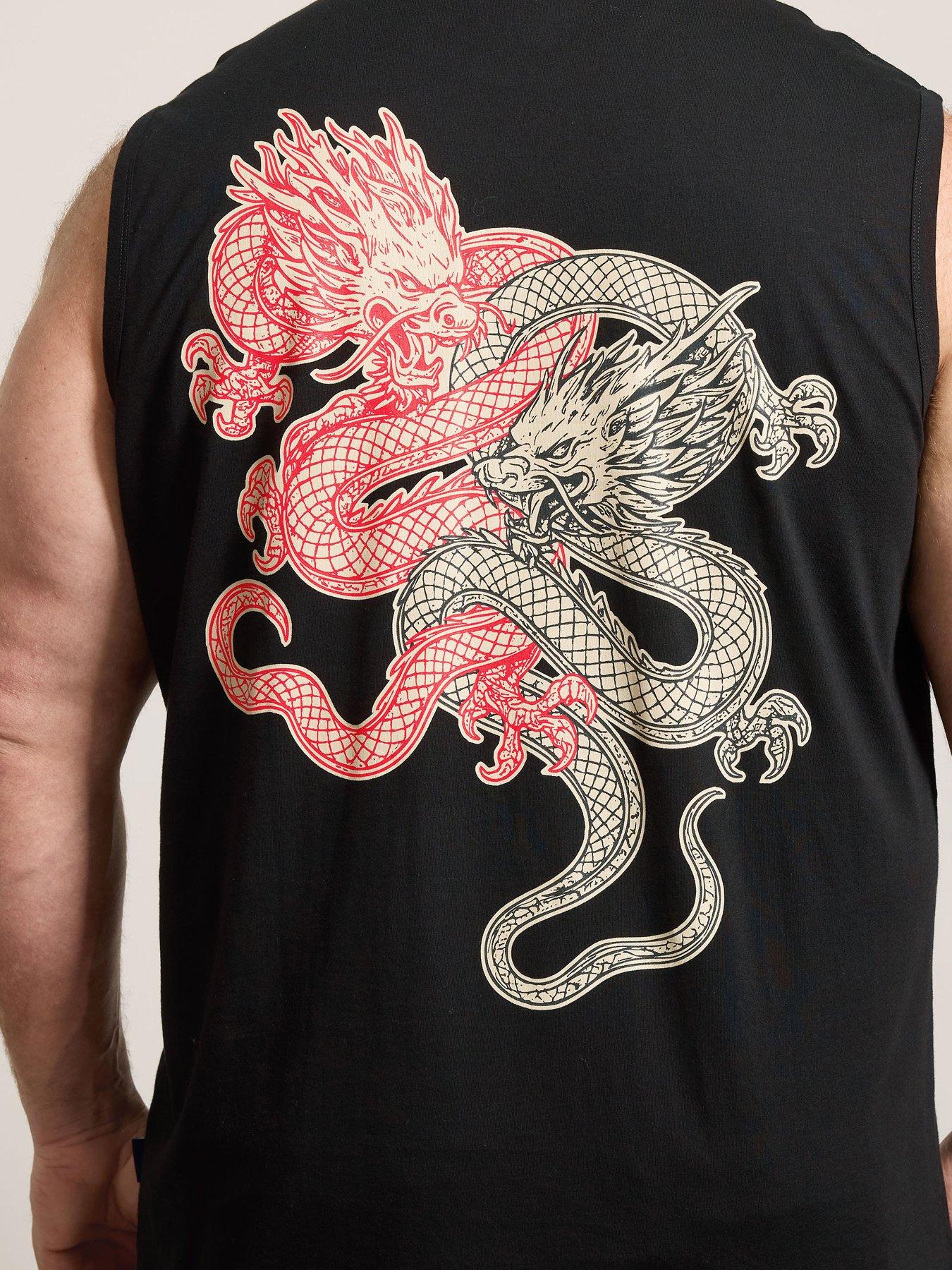 Image 4 of 5 of BadRhino Dragon Print Muscle Print Vest - Black