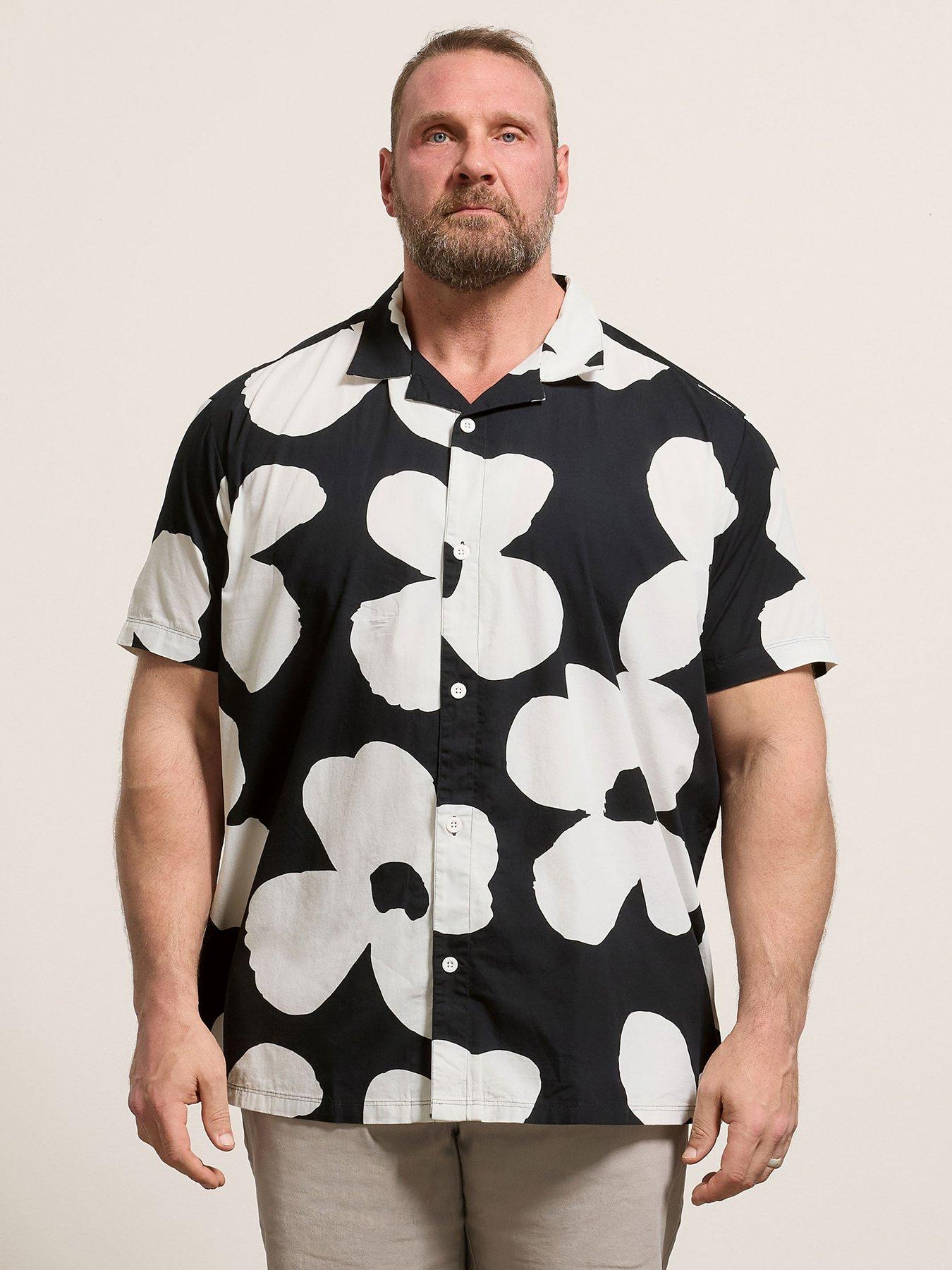BadRhino Floral Poplin Short Sleeve Shirt, Black, Size 7-8Xl, Men