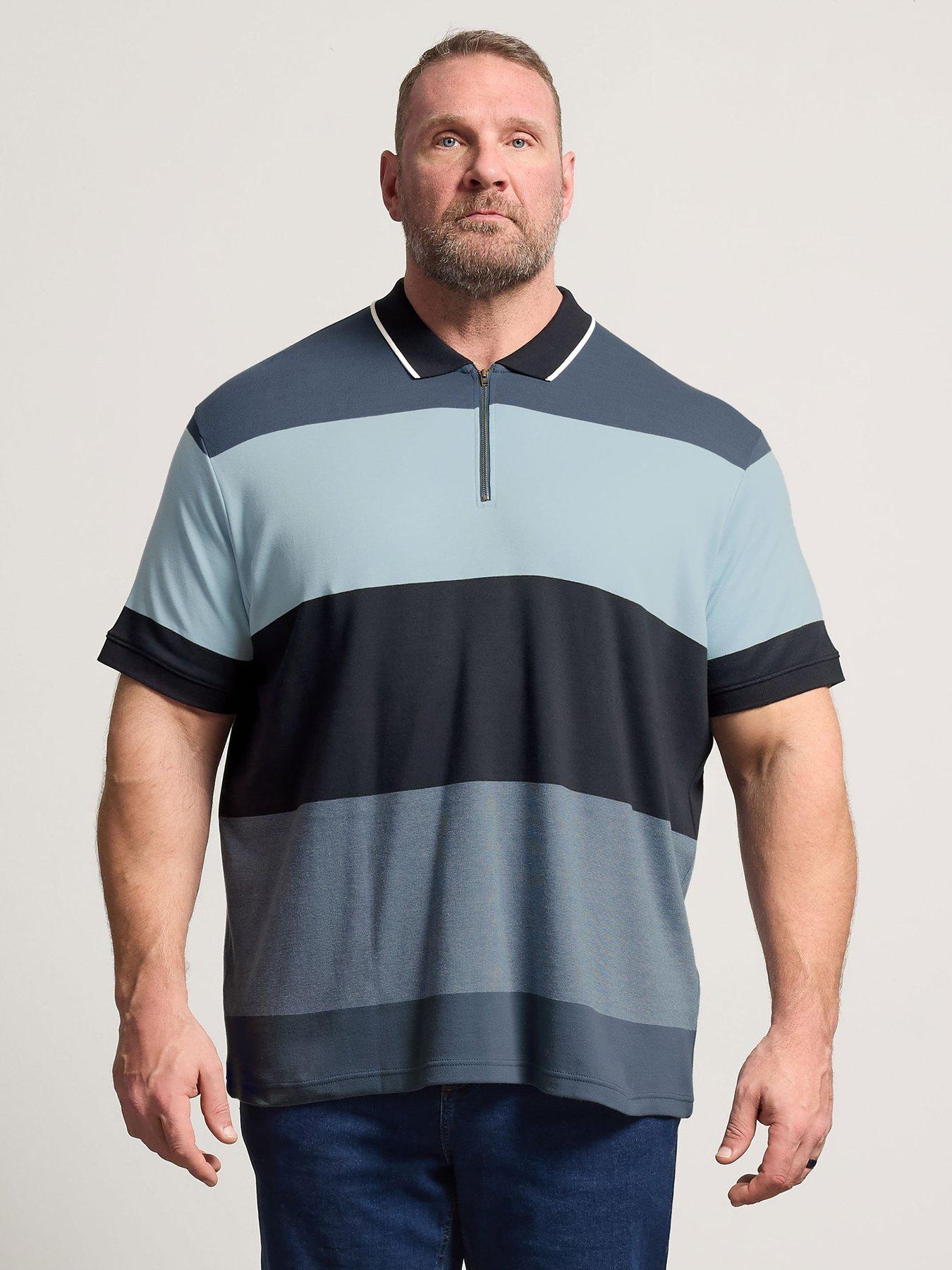 BadRhino Striped Zip Polo Shirt, Blue, Size 5-6Xl, Men