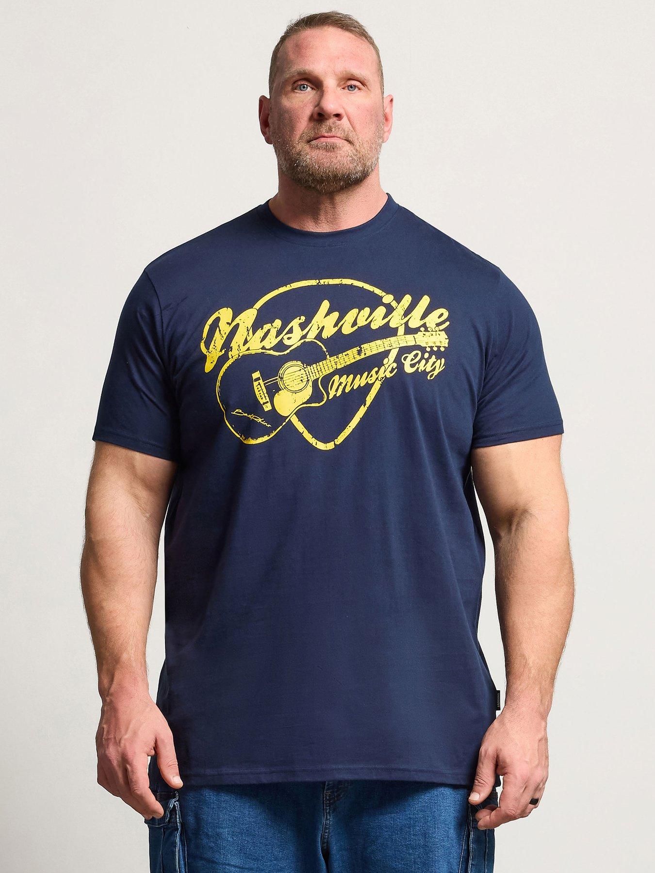 BadRhino Nashville Guitar Longline T-Shirt, Blue, Size 2Xl, Men