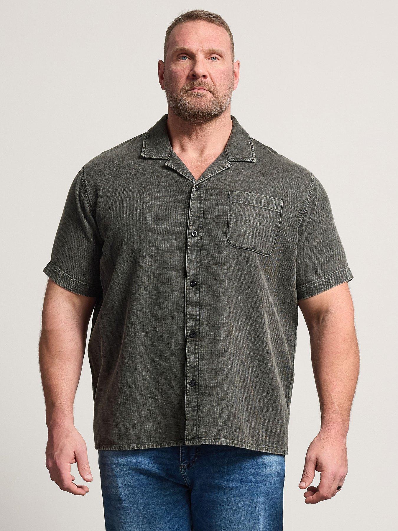 BadRhino Acid Wash Cotton Short Sleeve Shirt - Grey