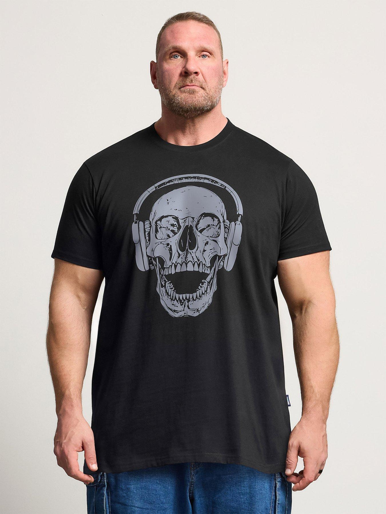 BadRhino Skull Headphones Longline T-Shirt - Black