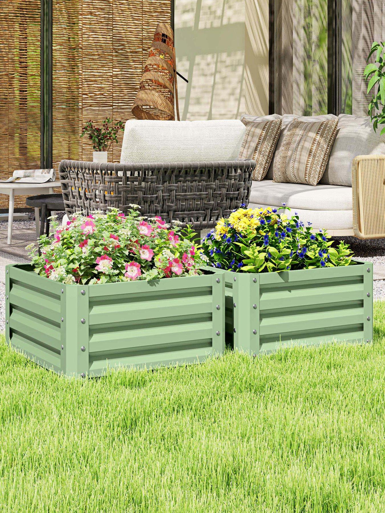 OutSunny Set Of 2 Garden Beds Square 60L X 60W X 30.5H Cm
