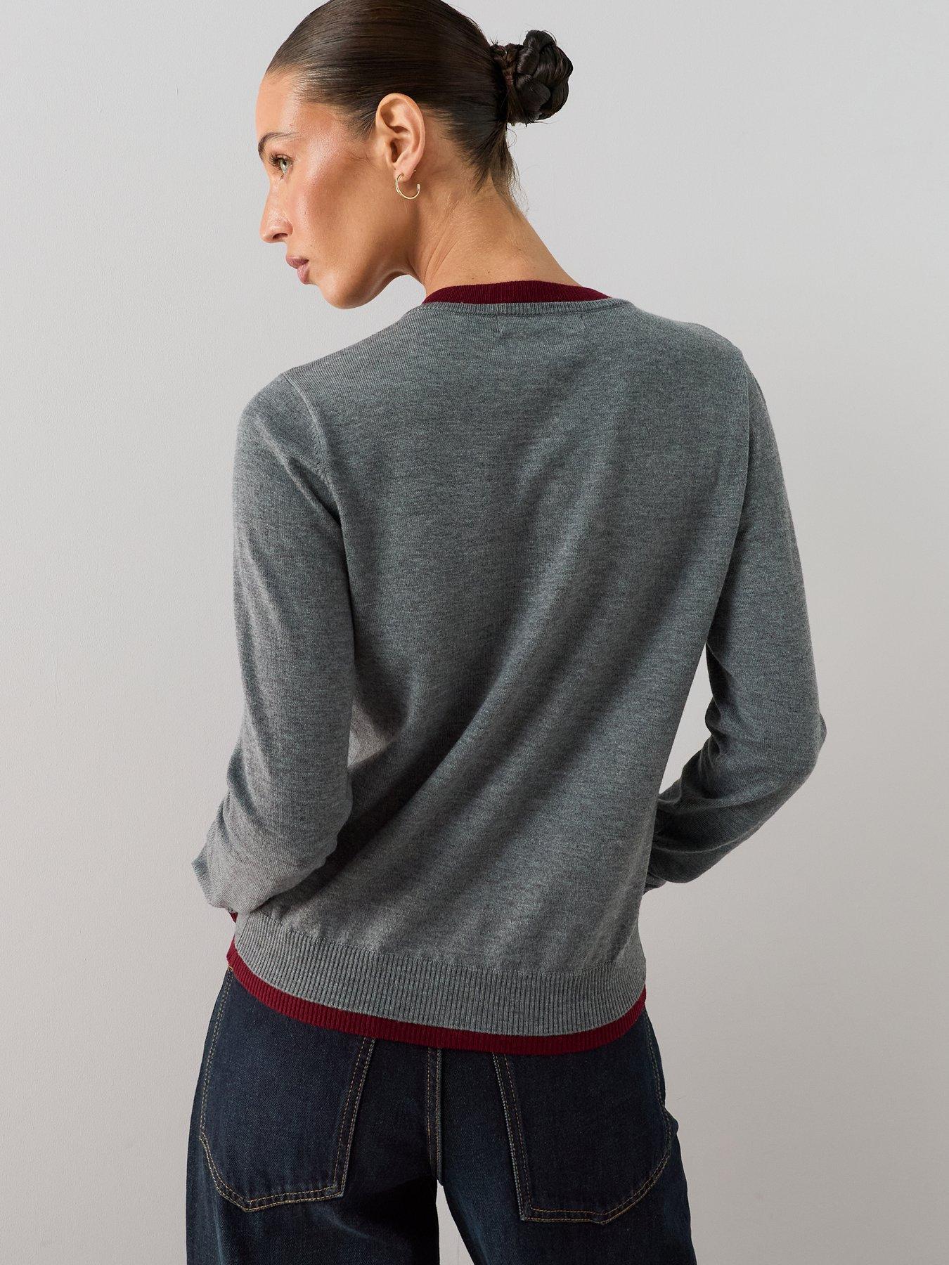 Image 2 of 7 of The Very Collection Crew Neck Double Layer Cardigan With Wool - Grey