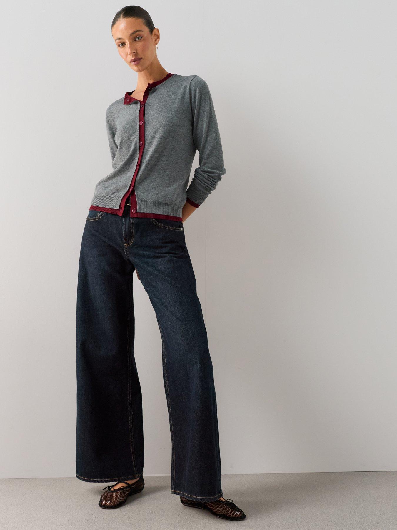 Image 3 of 7 of The Very Collection Crew Neck Double Layer Cardigan With Wool - Grey
