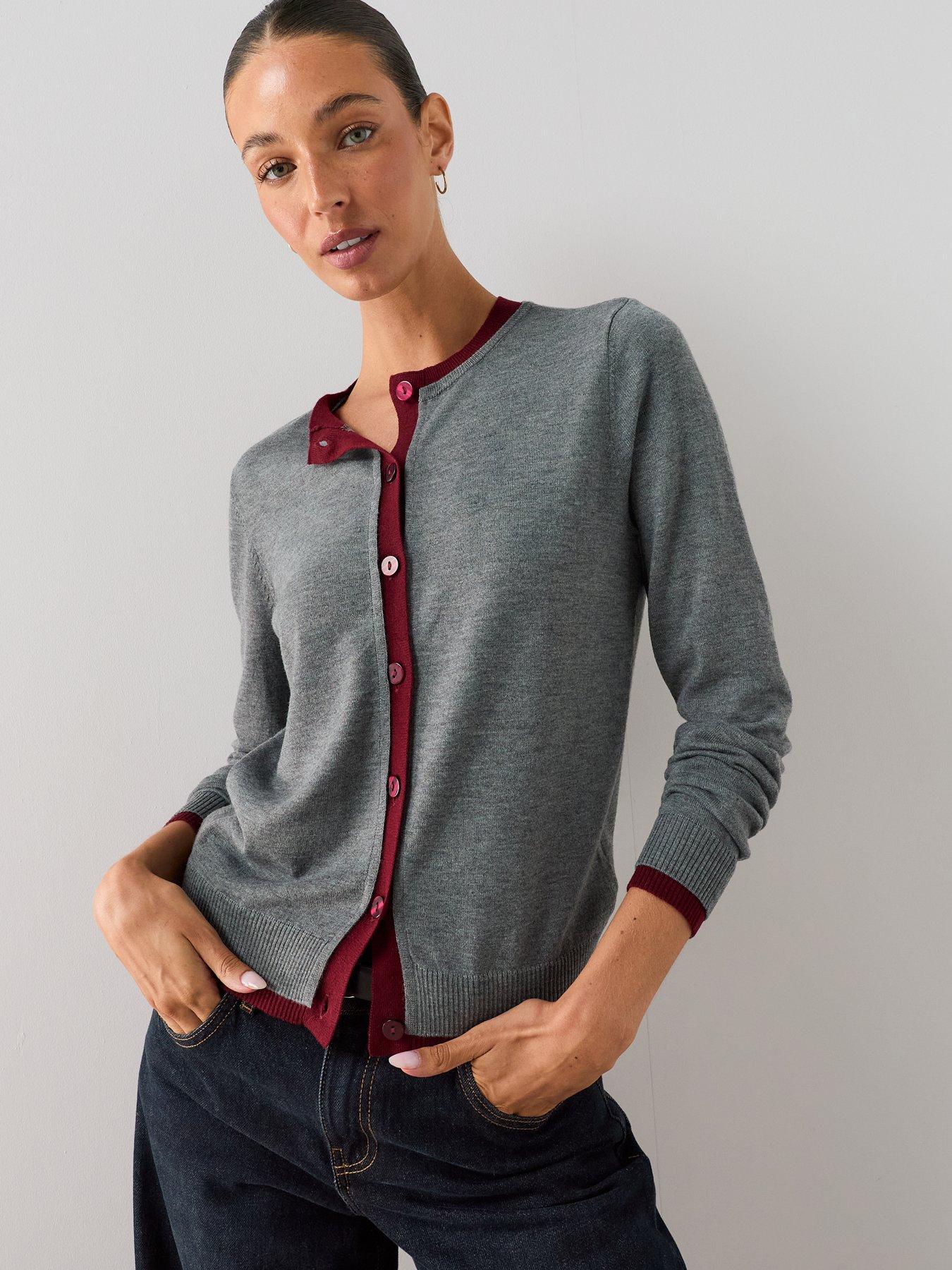 Image 5 of 7 of The Very Collection Crew Neck Double Layer Cardigan With Wool - Grey