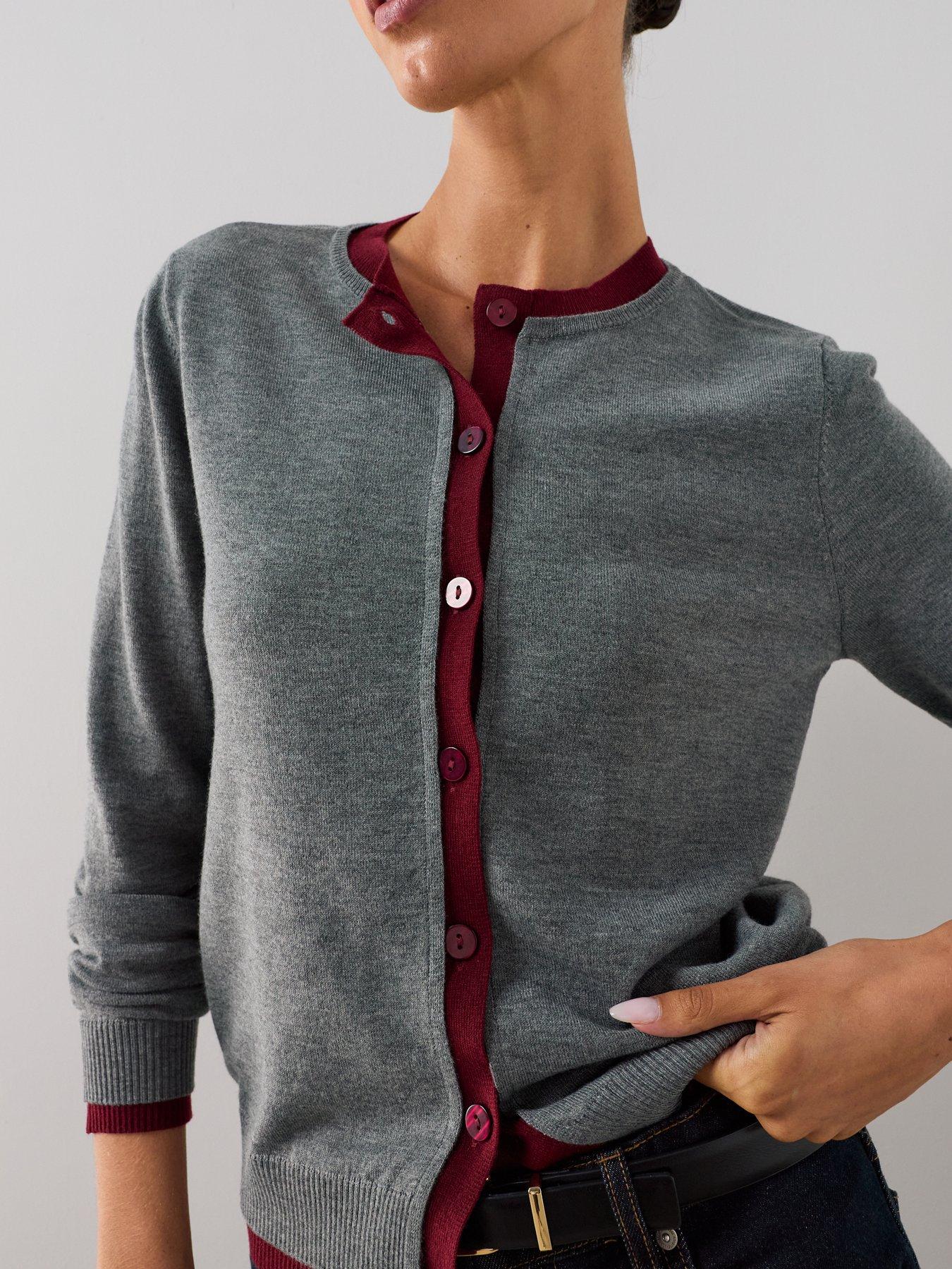 Image 6 of 7 of The Very Collection Crew Neck Double Layer Cardigan With Wool - Grey