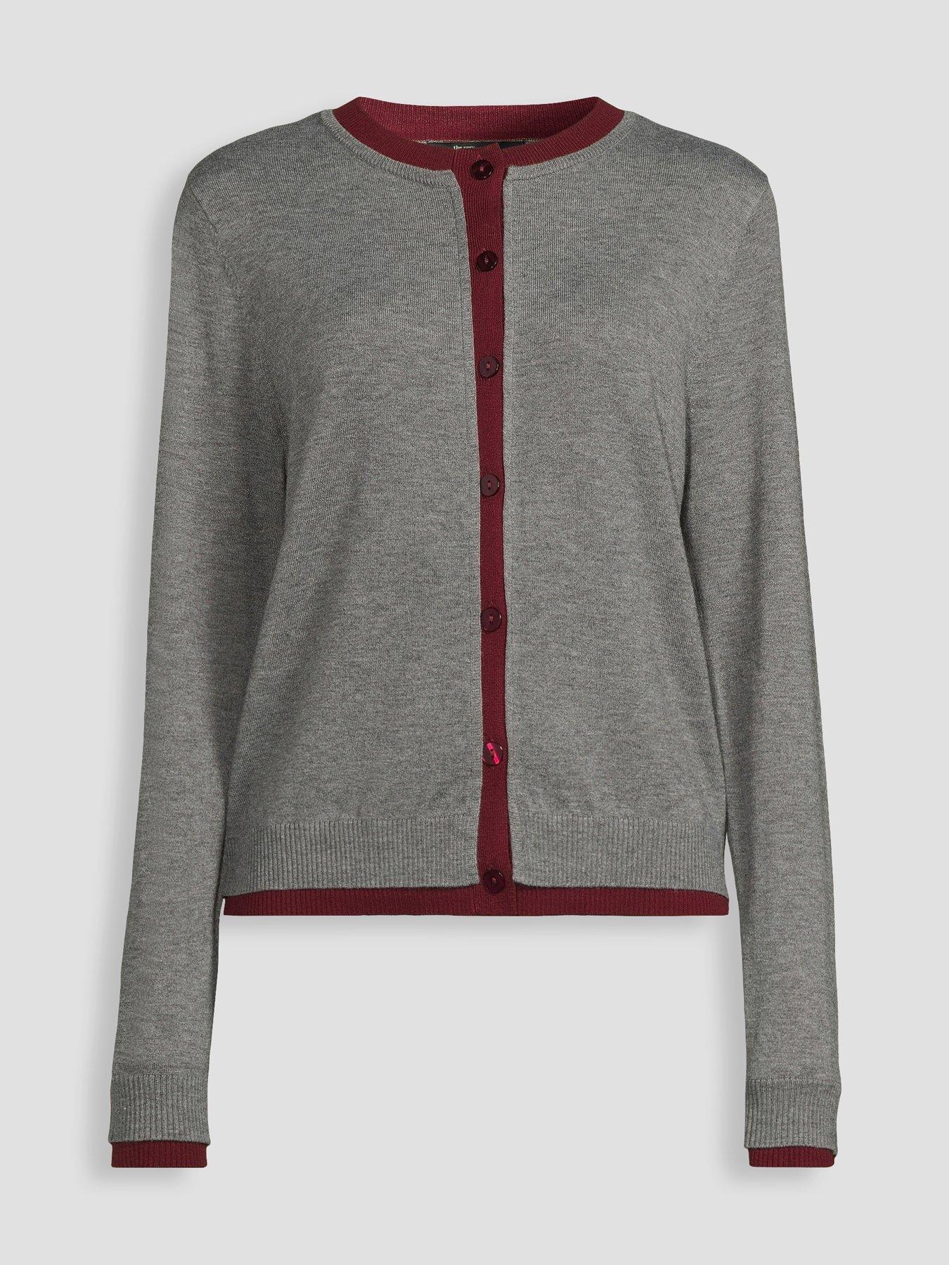 Image 7 of 7 of The Very Collection Crew Neck Double Layer Cardigan With Wool - Grey