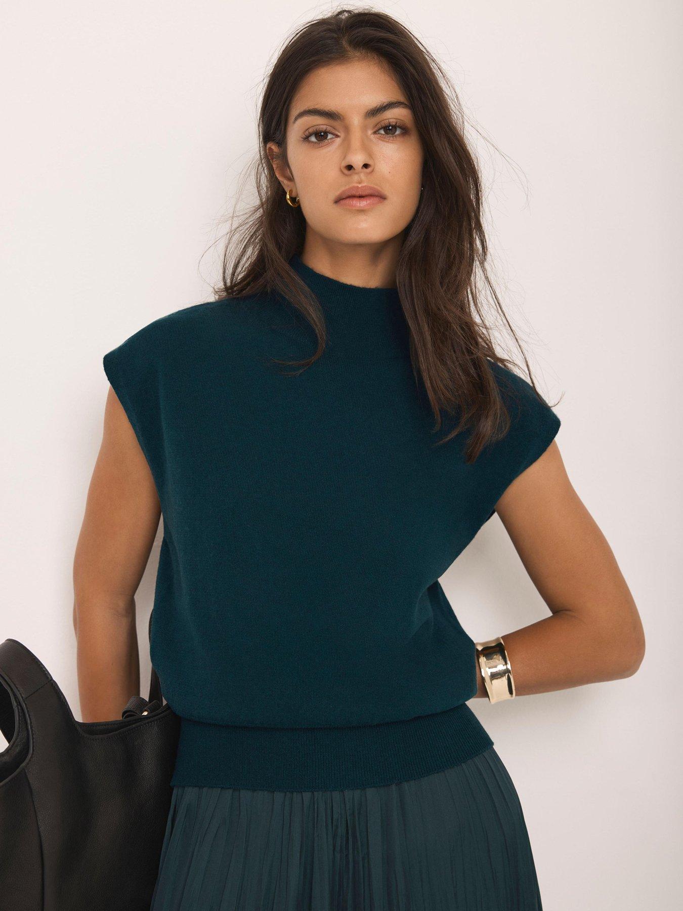 Image 2 of 6 of Mint Velvet Teal Sleeveless High Neck Top - Green