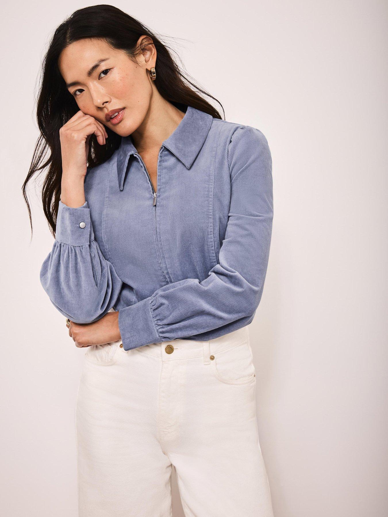 Image 3 of 6 of Mint Velvet Cord Zip Front Shirt - Blue