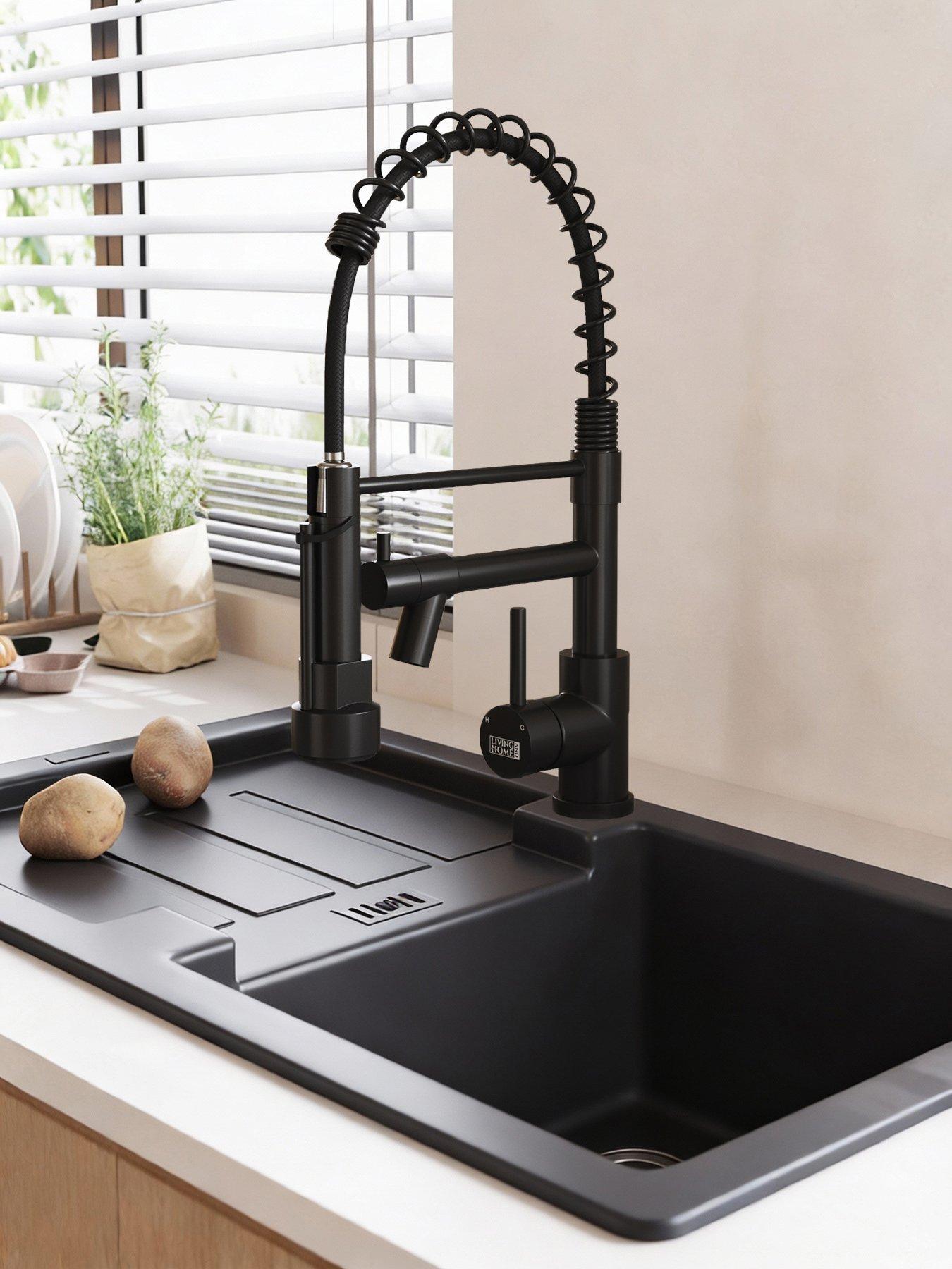 Living and Home Black Kitchen Faucet With Pull Down Spring Spout