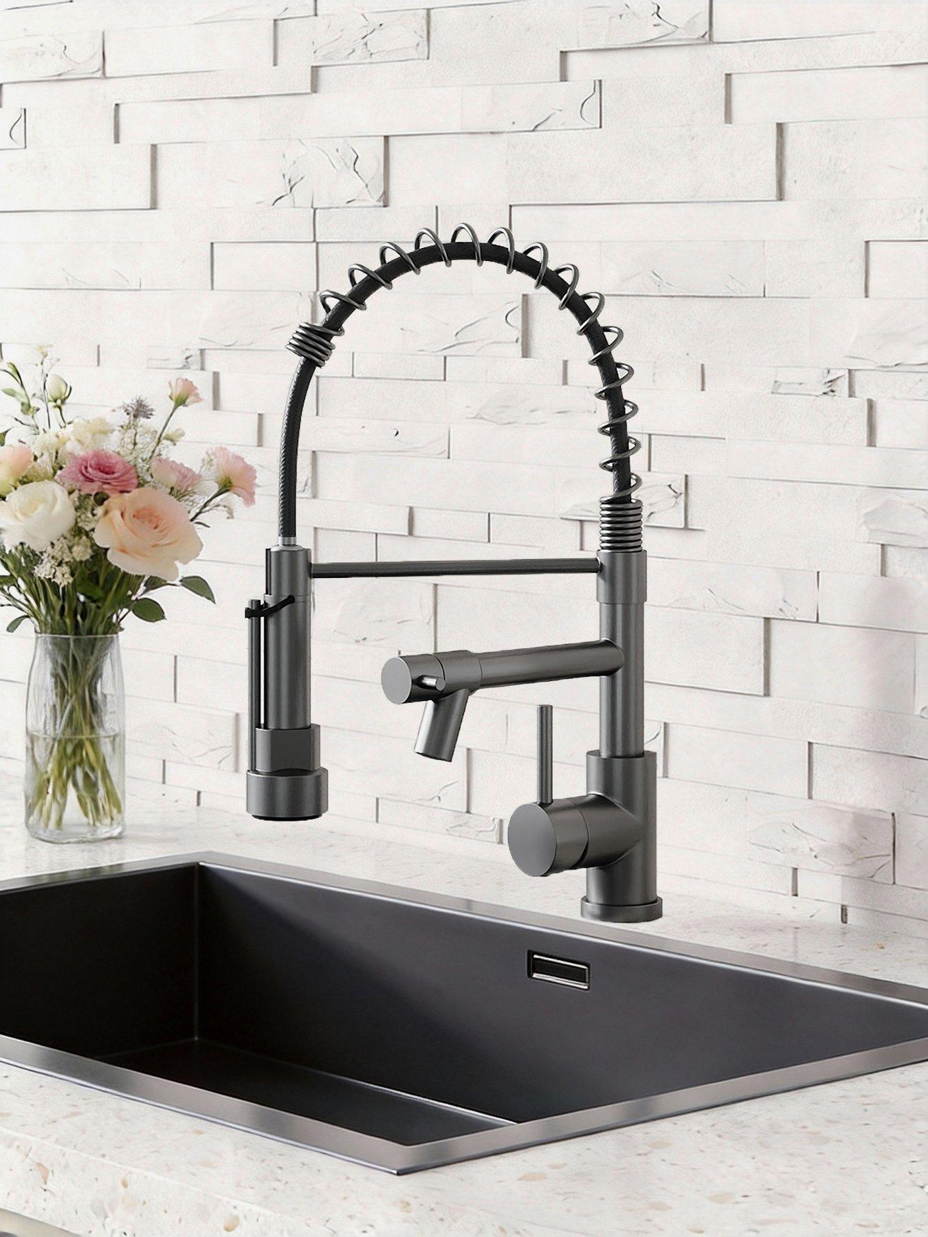 living-and-home-grey-kitchen-faucet-with-pull-down-spring-spout