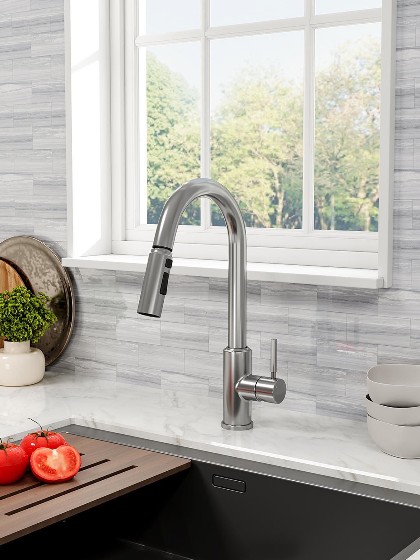 Image 1 of 7 of Living and Home Silver Side Lever Spring Neck Pull Out Kitchen Tap