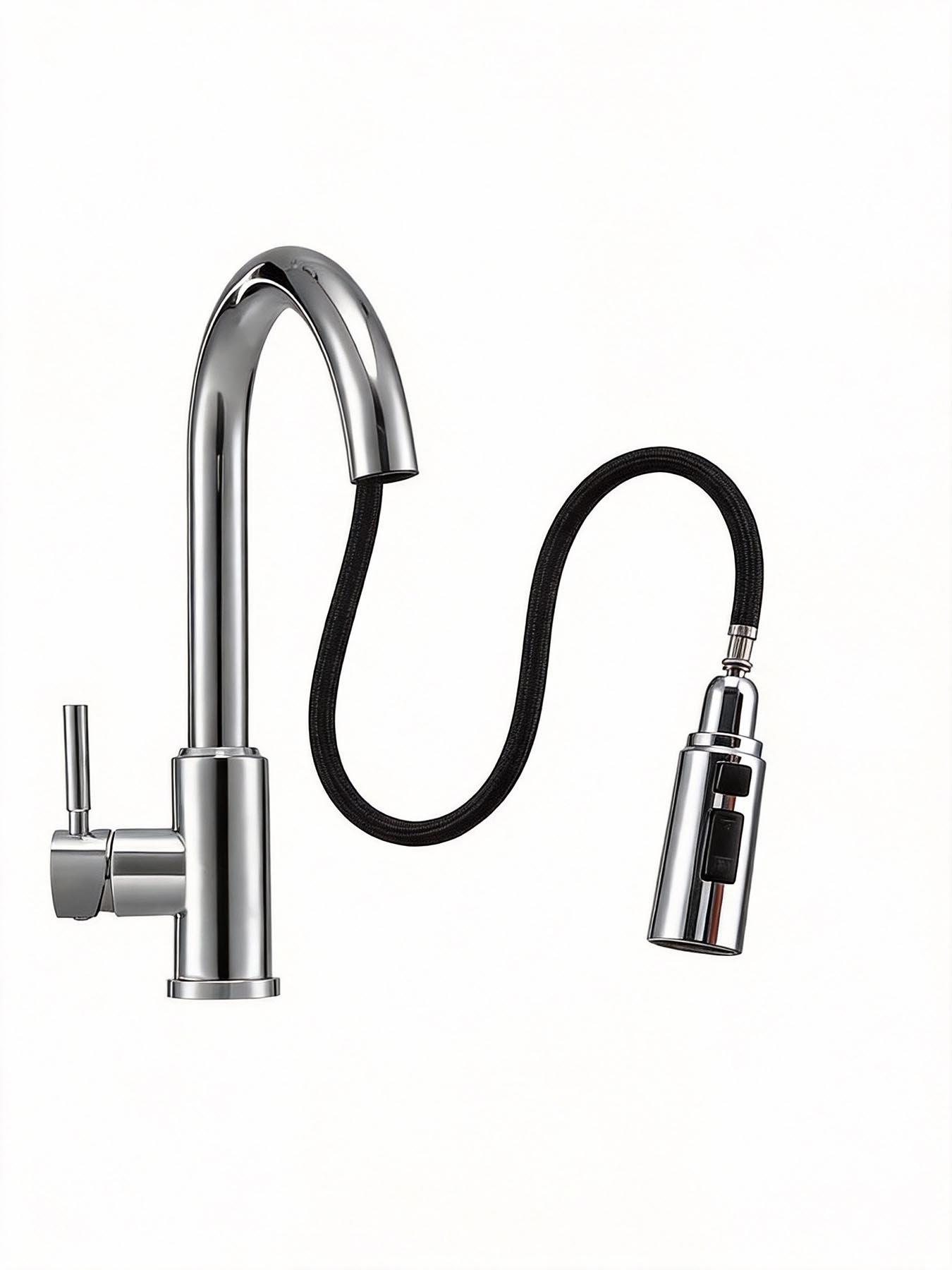 Image 3 of 7 of Living and Home Silver Side Lever Spring Neck Pull Out Kitchen Tap