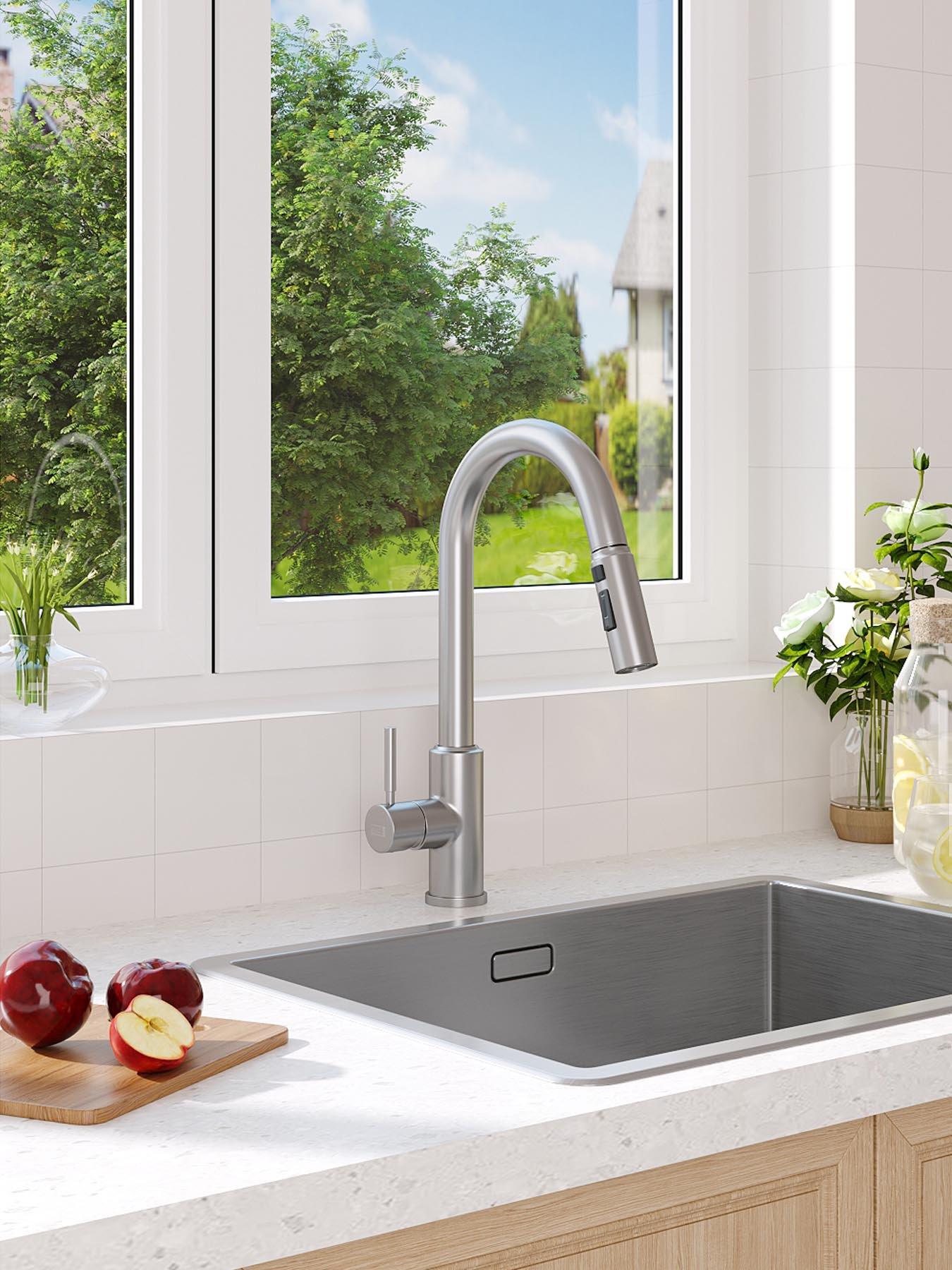 Image 5 of 7 of Living and Home Silver Side Lever Spring Neck Pull Out Kitchen Tap