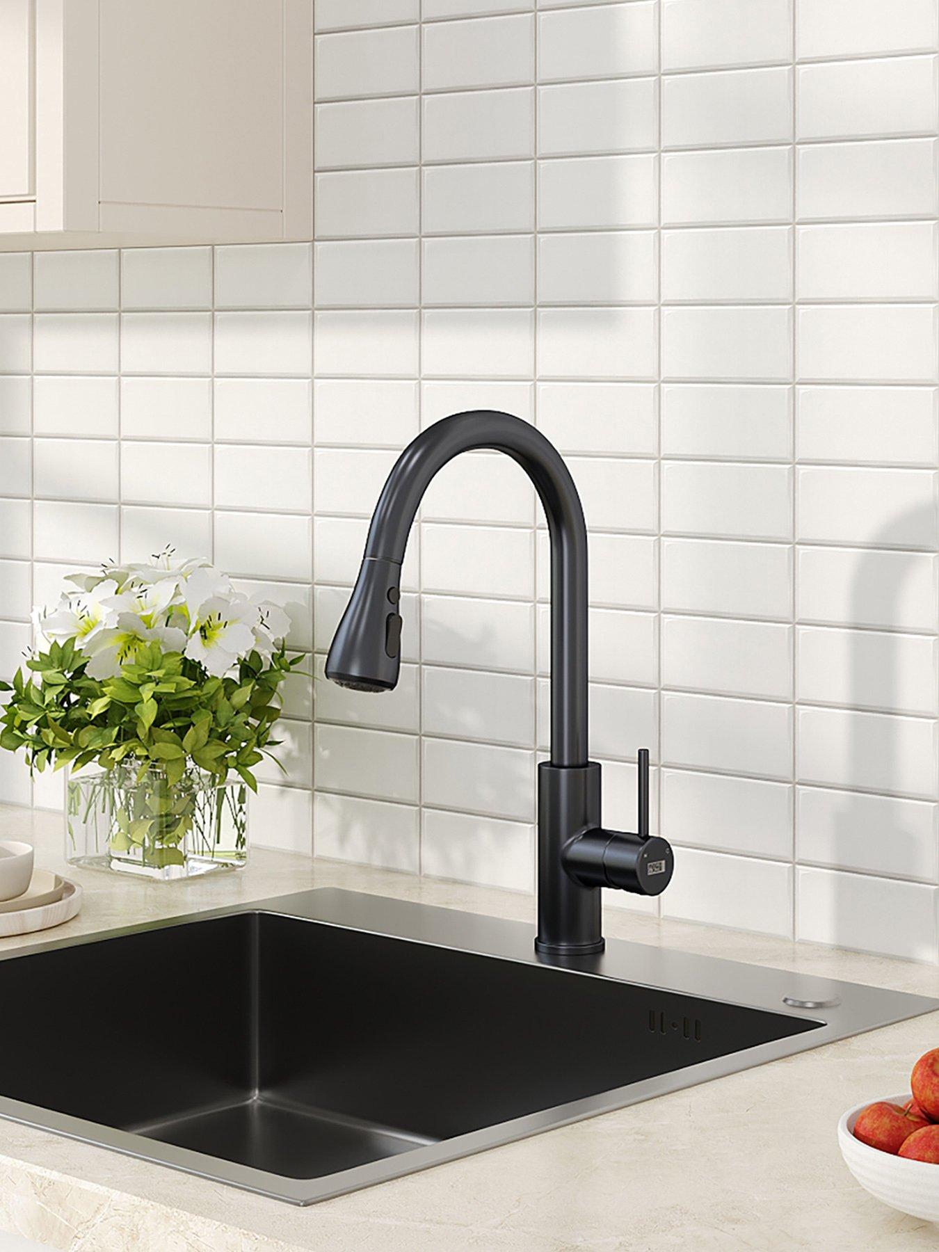 Living and Home Black Retractable Commercial Pull Out Kitchen Faucet