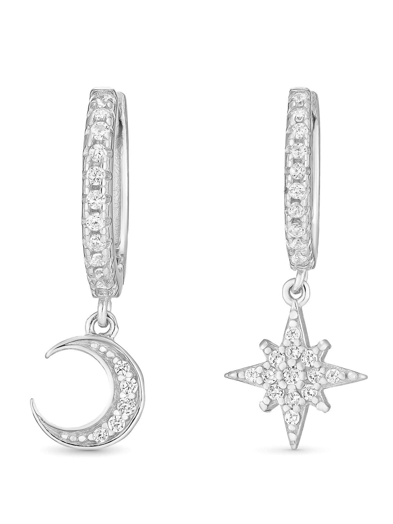 Beaverbrooks Cubic Zirconia Celestial Moon Star Earrings - Silver
