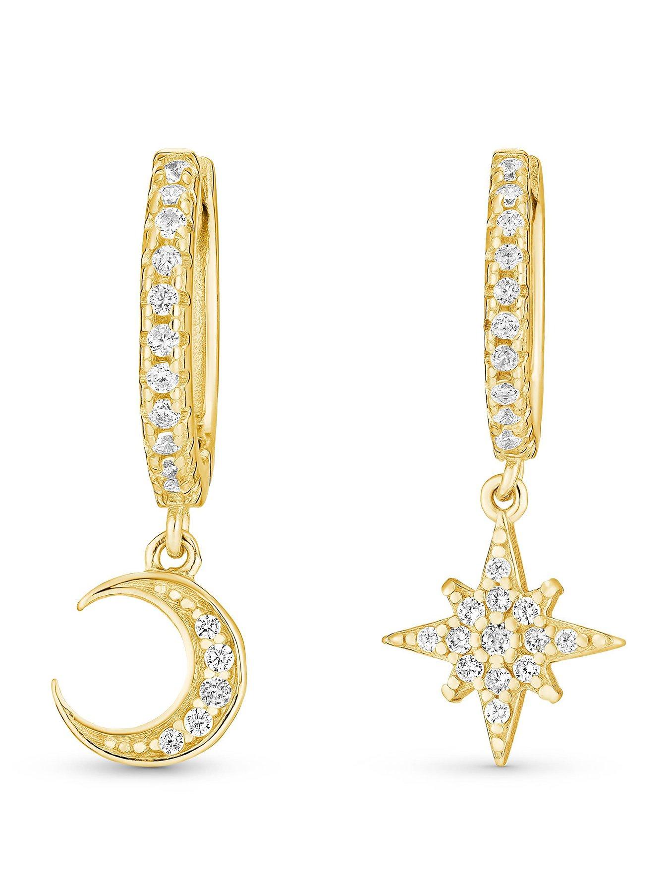 Beaverbrooks Gold Plated Cubic Zirconia Celestial Moon And Star Hoop Earrings