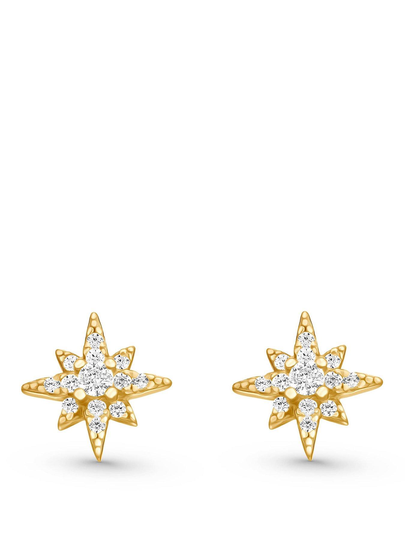 Beaverbrooks Gold Plated Cubic Zirconia Celestial Star Stud Earrings