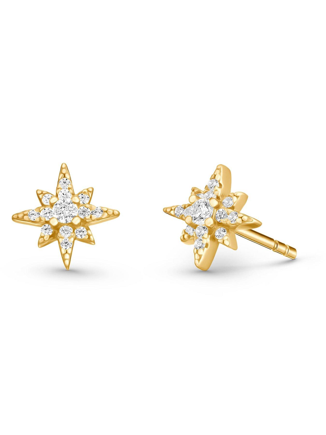 Beaverbrooks Gold Plated Cubic Zirconia Celestial Star Stud Earrings | Very