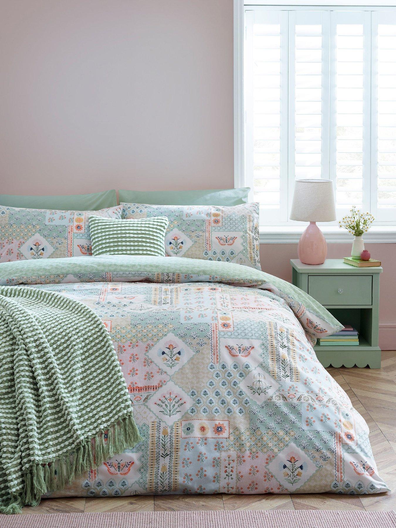 Catherine Lansfield Folk Patchwork Duvet Set Green