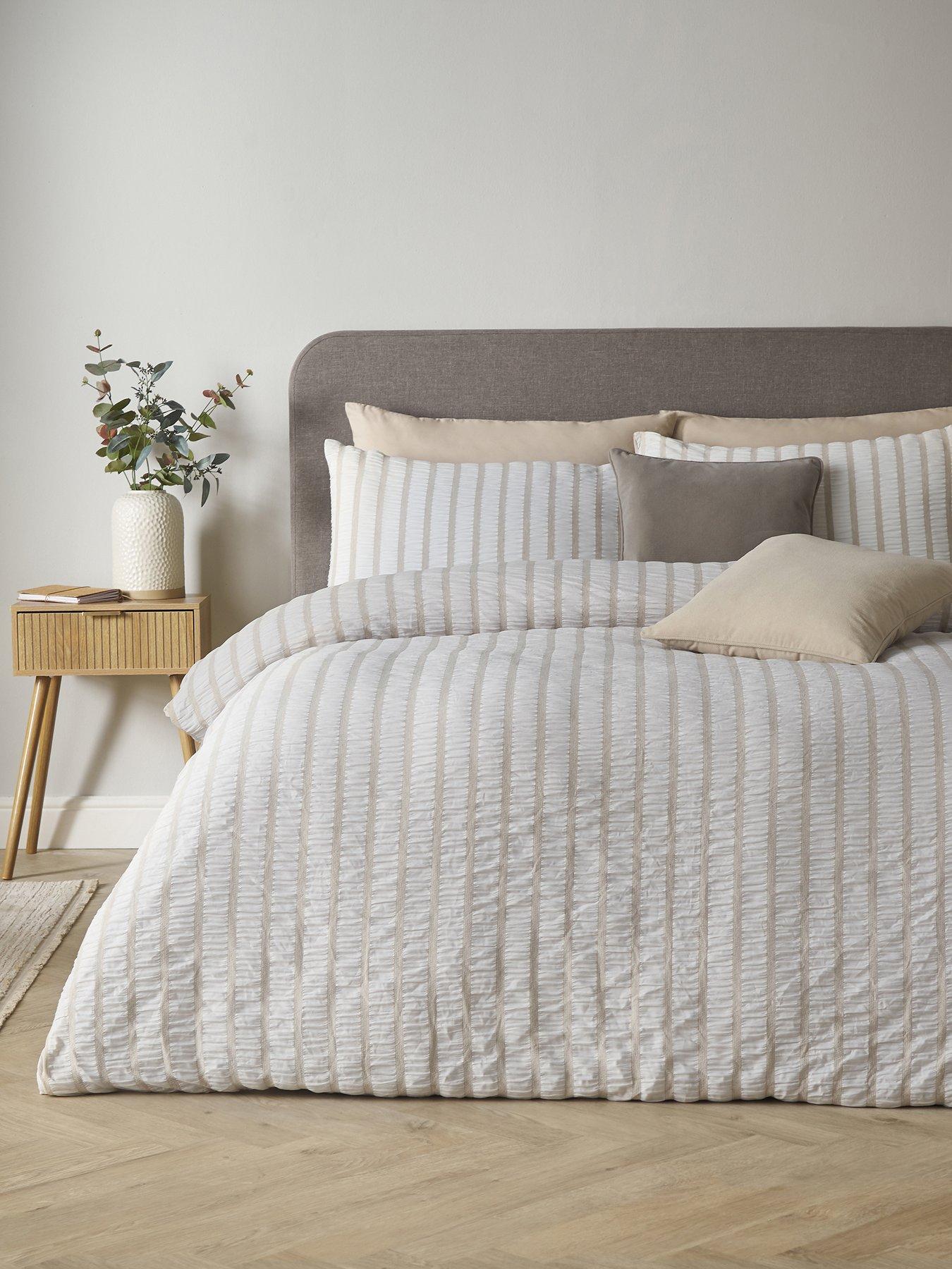 Catherine Lansfield So Soft Seersucker Stripe Duvet Set Natural