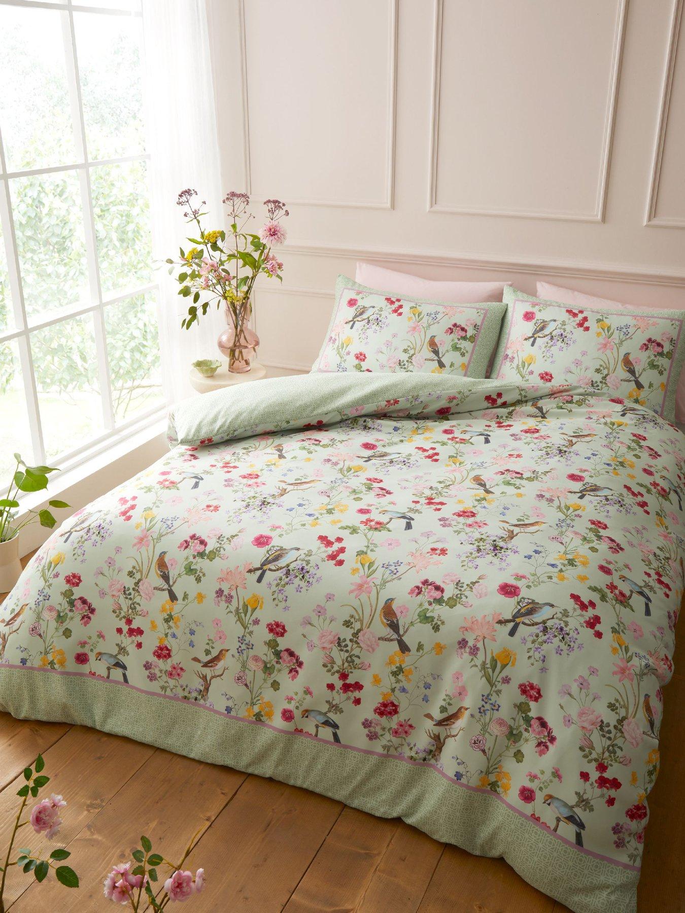 RHS Birds In Bloom Duvet Set Green
