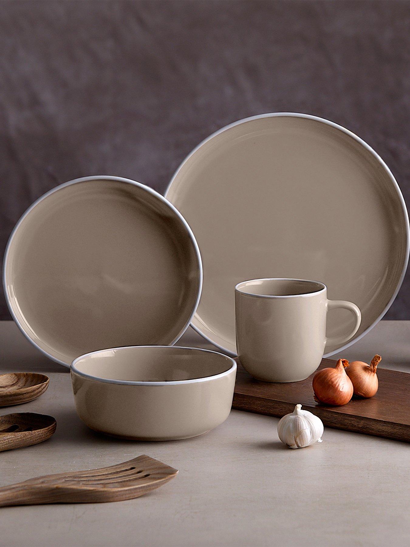 Barbary & Oak Nattura 16 Piece Dinnerware Set, Made From Premium Stoneware, Cashmere
