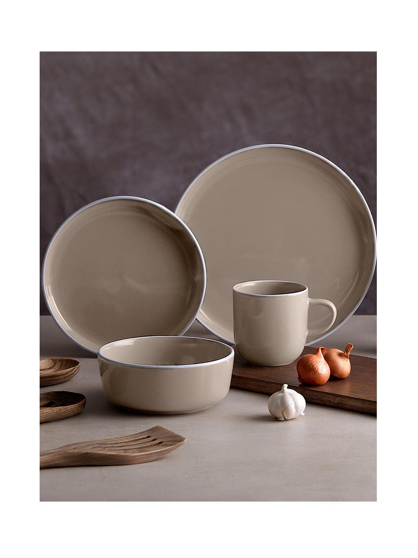 Barbary & Oak Nattura 16 Piece Dinnerware Set, Made From Premium Stoneware, Cashmere