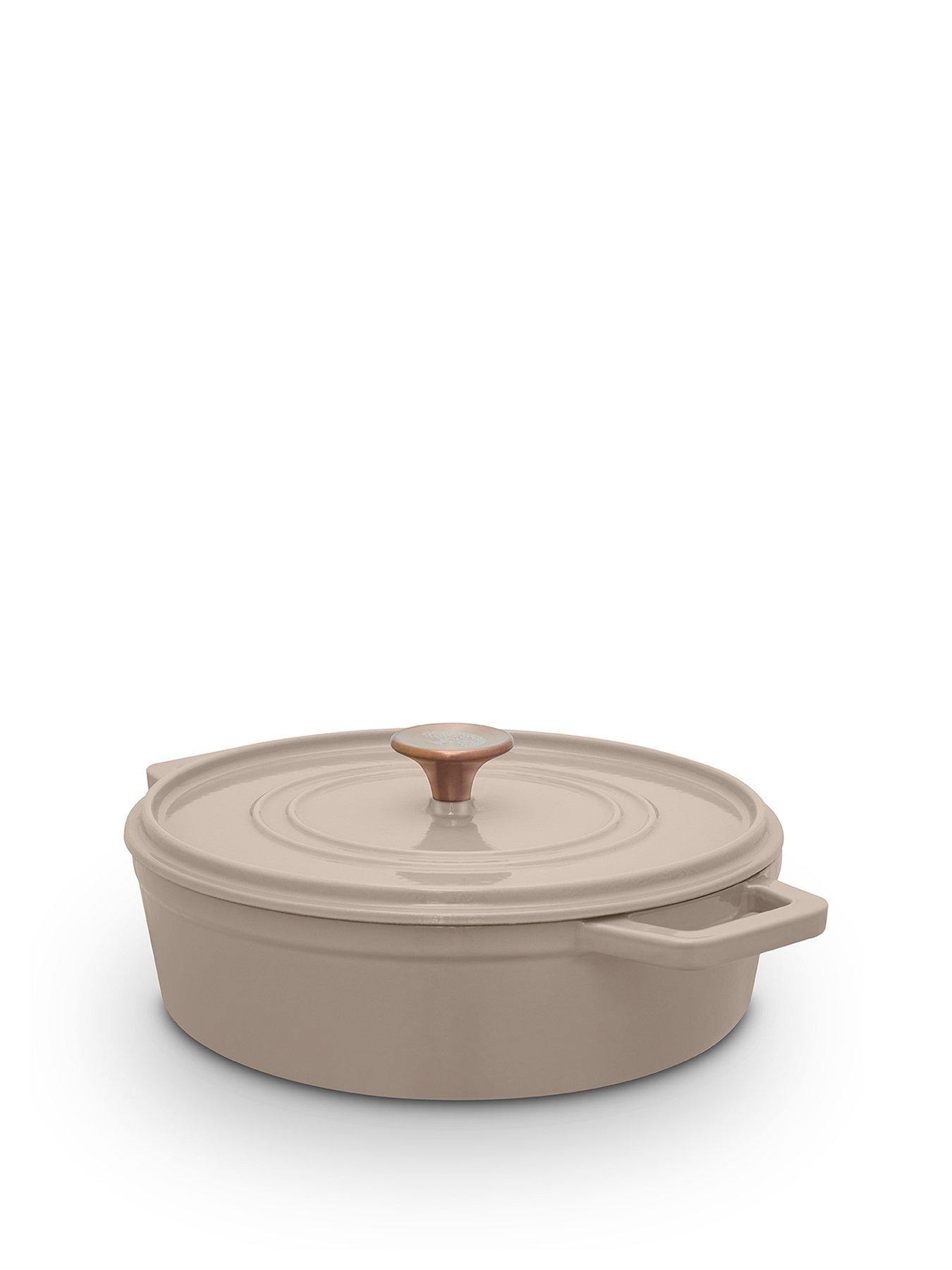 Barbary & Oak Nattura 28cm Shallow Cast Iron Casserole Pot With Lid, Cashmere
