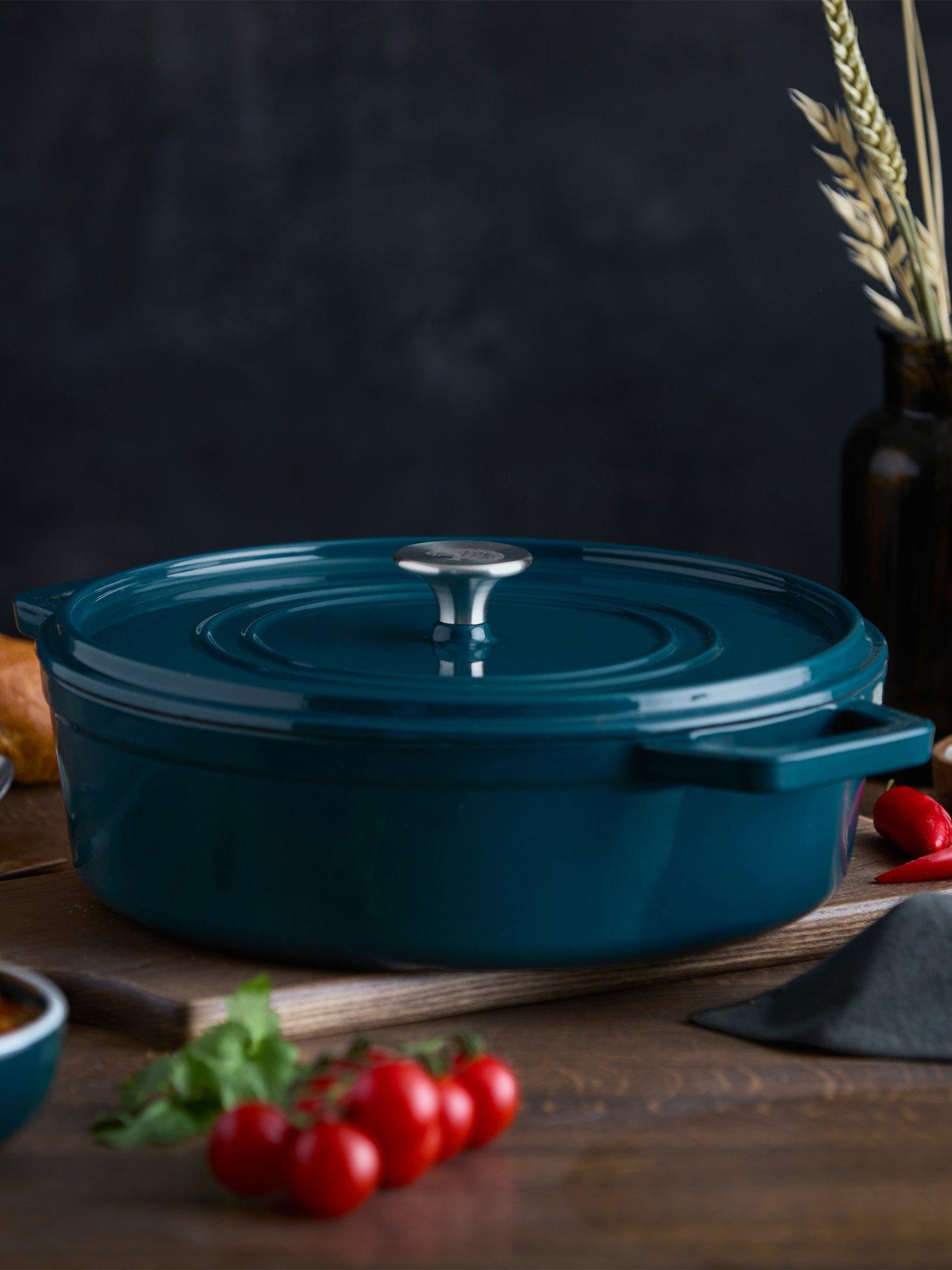 Image 1 of 8 of Barbary & Oak Nattura 28cm Shallow Cast Iron Casserole Pot With Lid, Agave