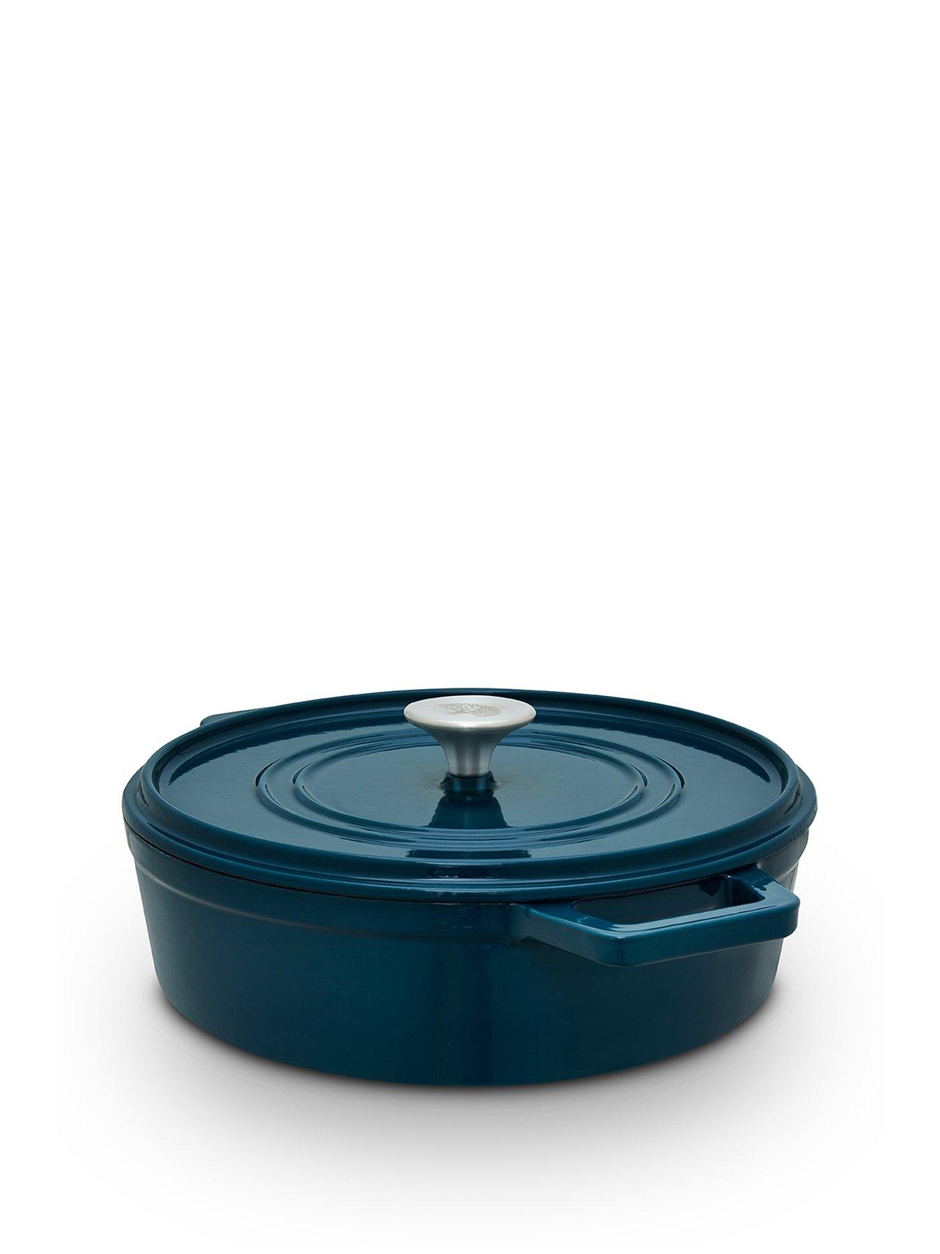 Barbary & Oak Nattura 28cm Shallow Cast Iron Casserole Pot With Lid, Agave