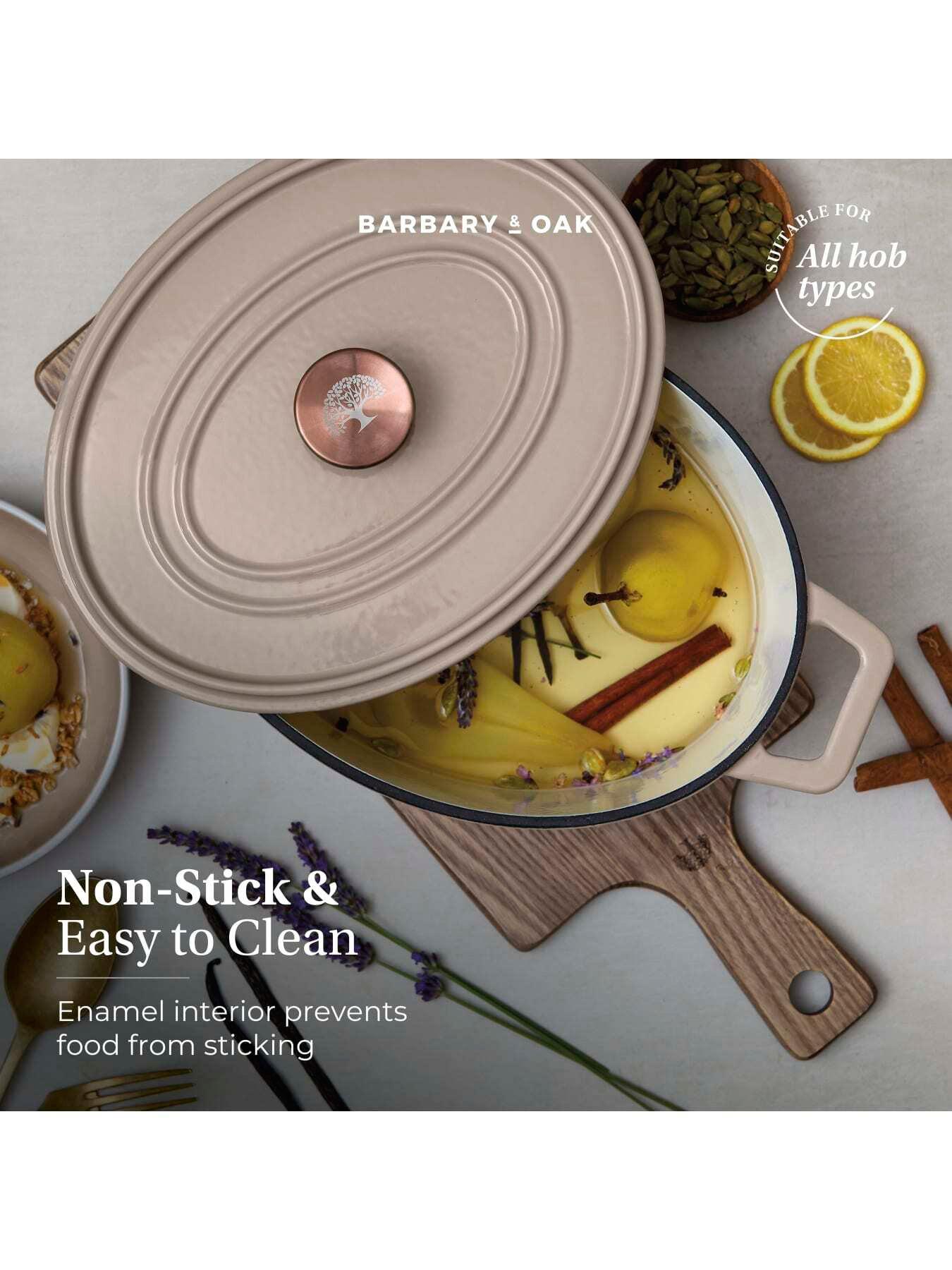Image 4 of 8 of Barbary & Oak Nattura 29cm Oval Cast Iron Casserole Pot With Lid, Cashmere
