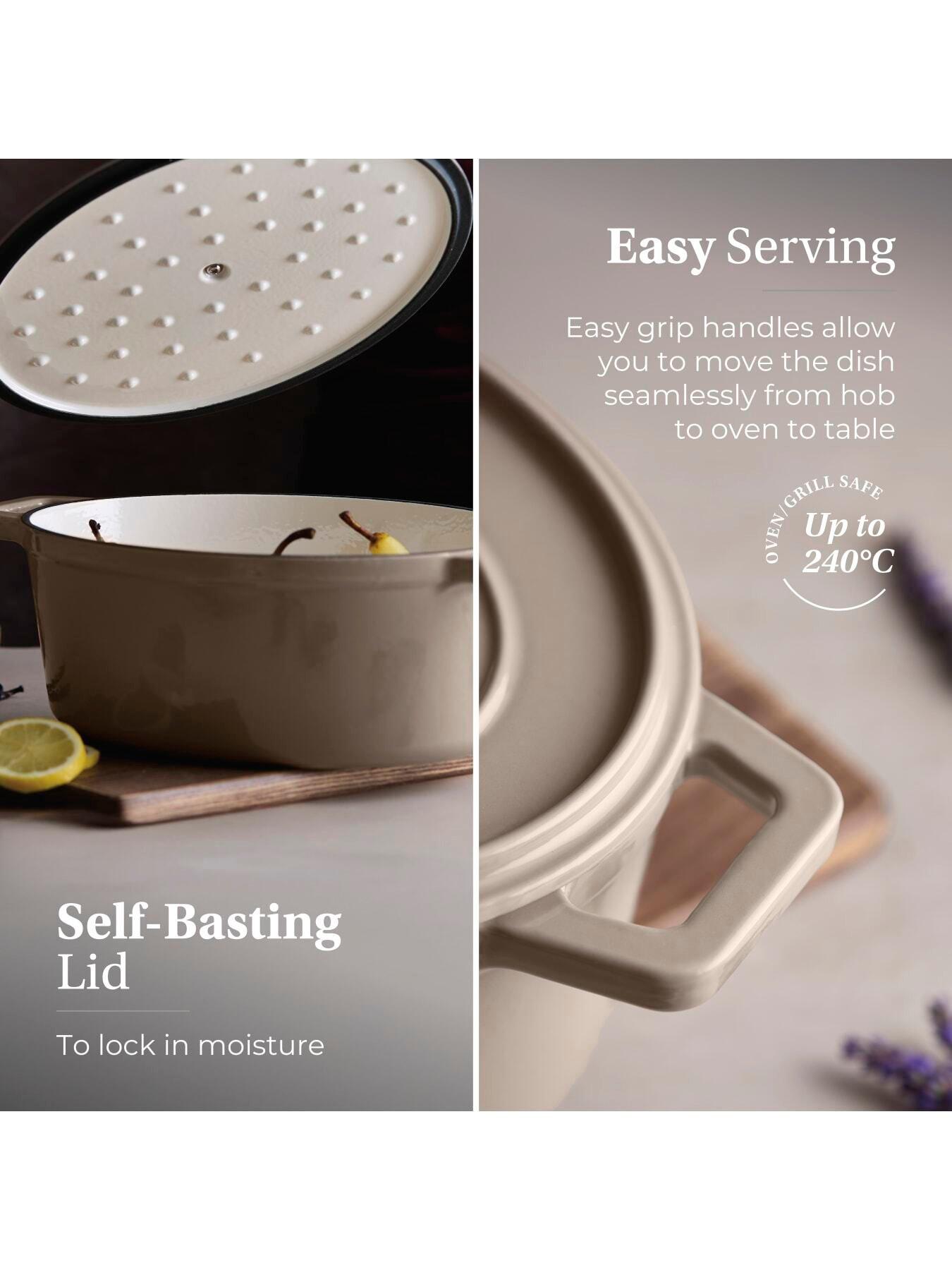 Image 5 of 8 of Barbary & Oak Nattura 29cm Oval Cast Iron Casserole Pot With Lid, Cashmere