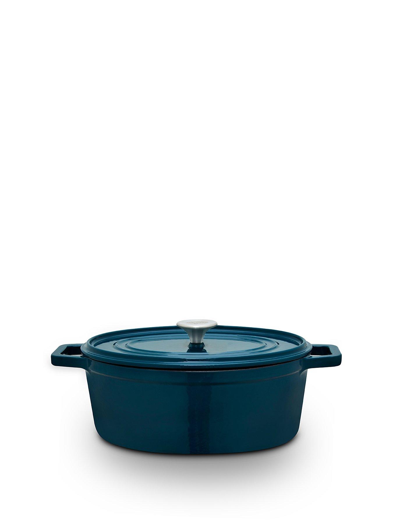 Barbary & Oak Nattura 29cm  Oval Cast Iron Casserole Pot With Lid, Agave