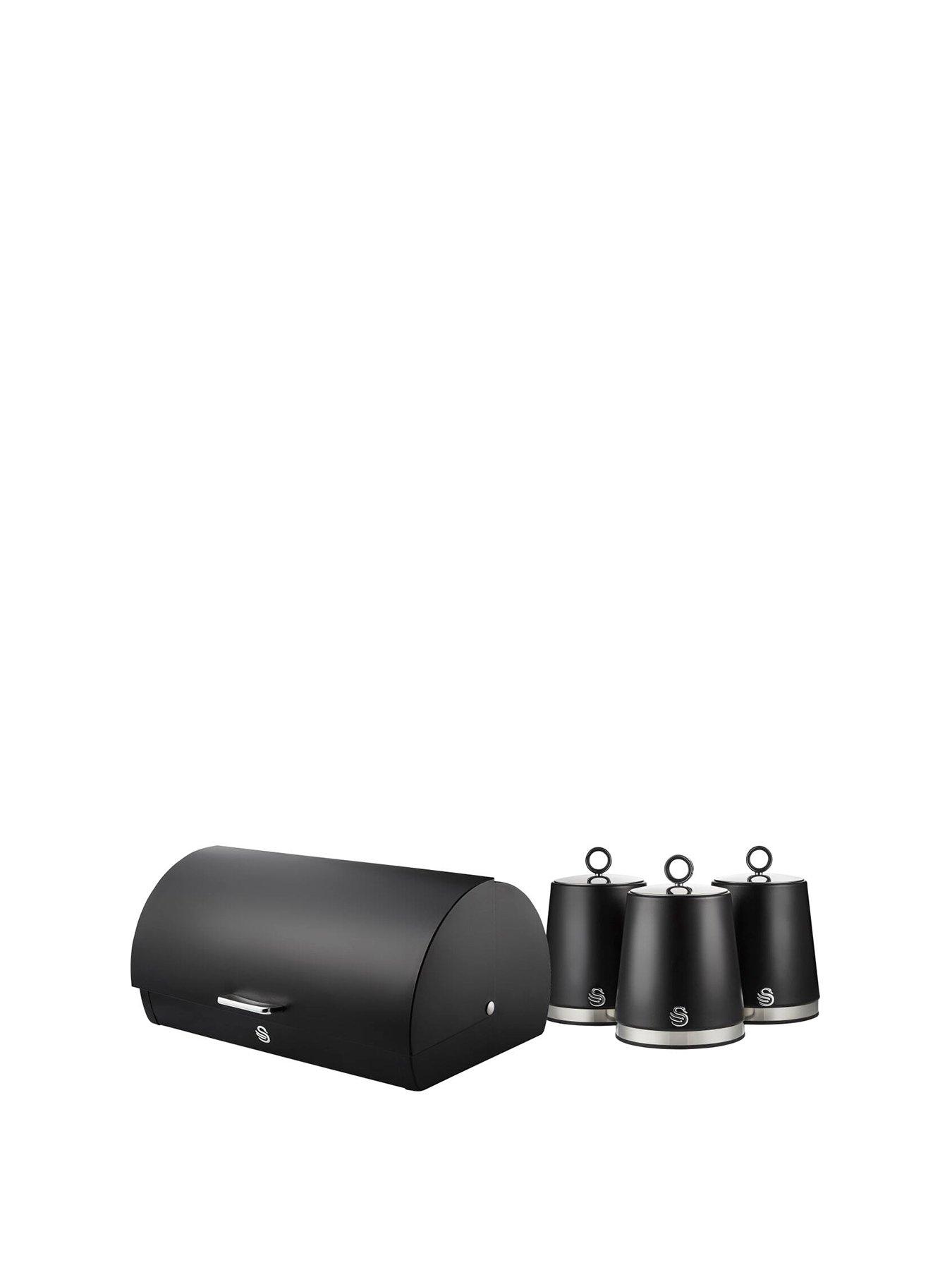 Image 1 of 6 of Swan Serenity 4 Piece Roll Top Bread Bin And Canister Set, Not Slip, Black