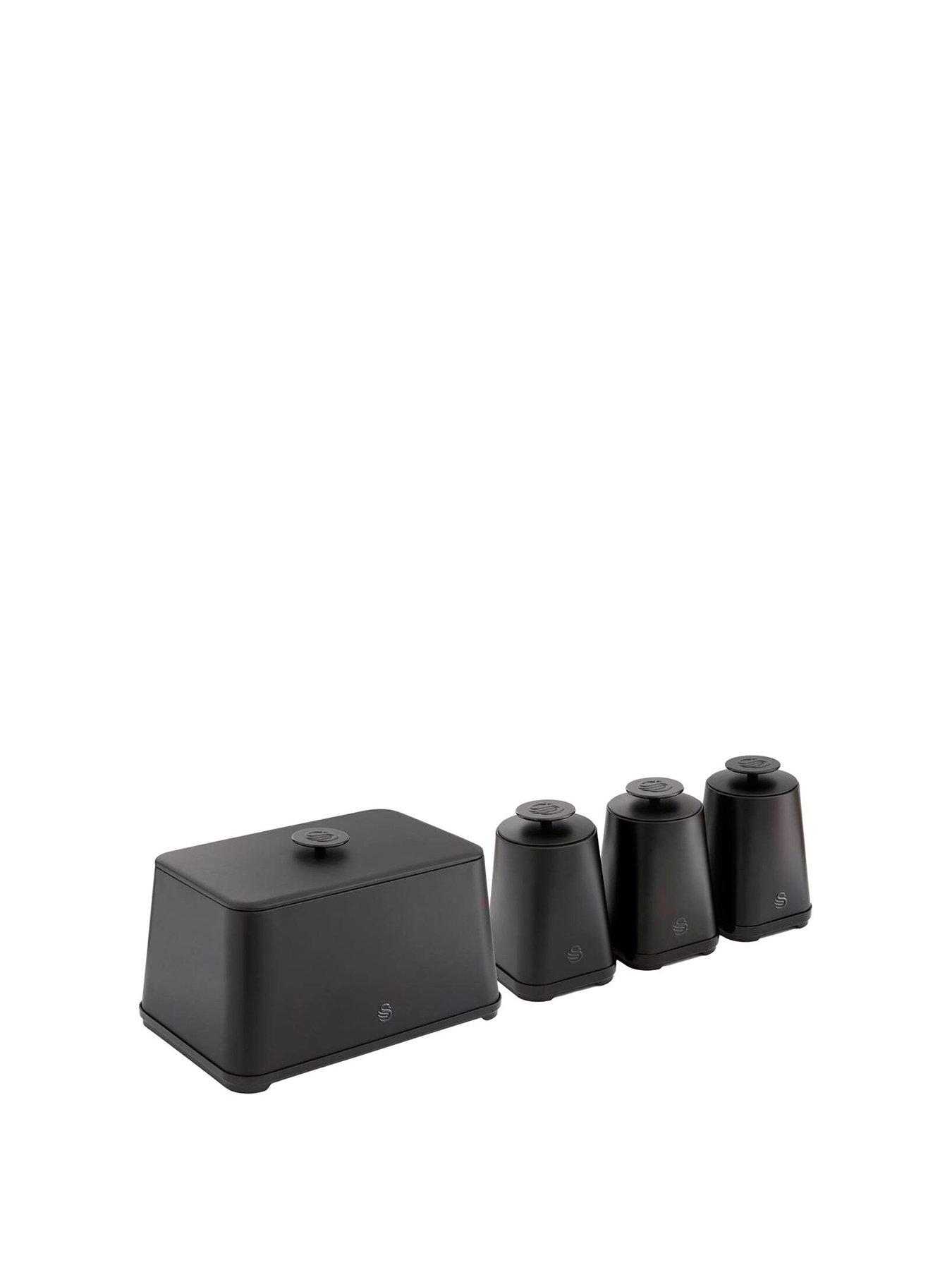 Swan Stealth 4 Piece Bread Bin And Storage Canister Set, Matte Black